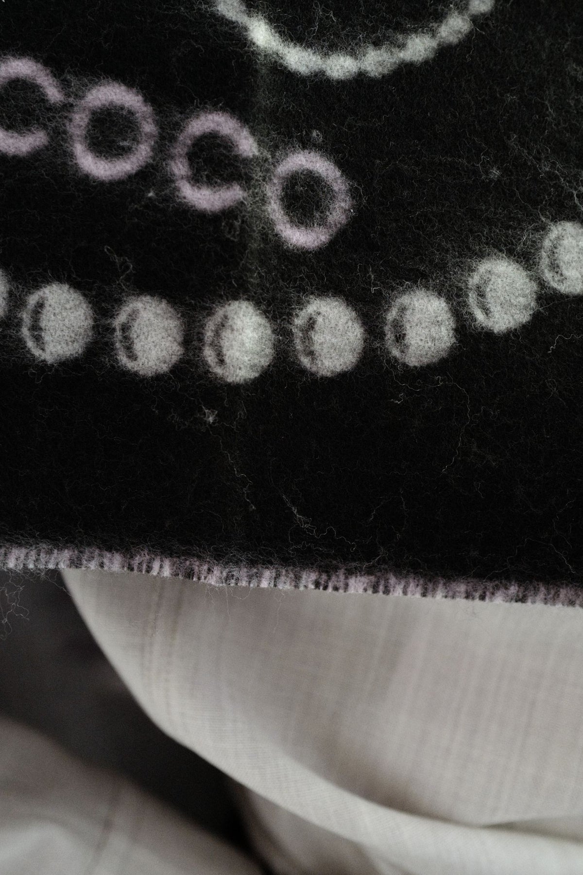 NEW Chanel 25B Black White Wool & Silk Scarf with Pearl Decoration
