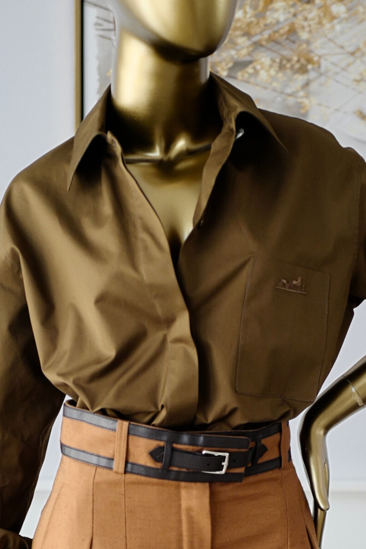 Hermès Women Shirt Marron Muschio Cotton Twill Size 36