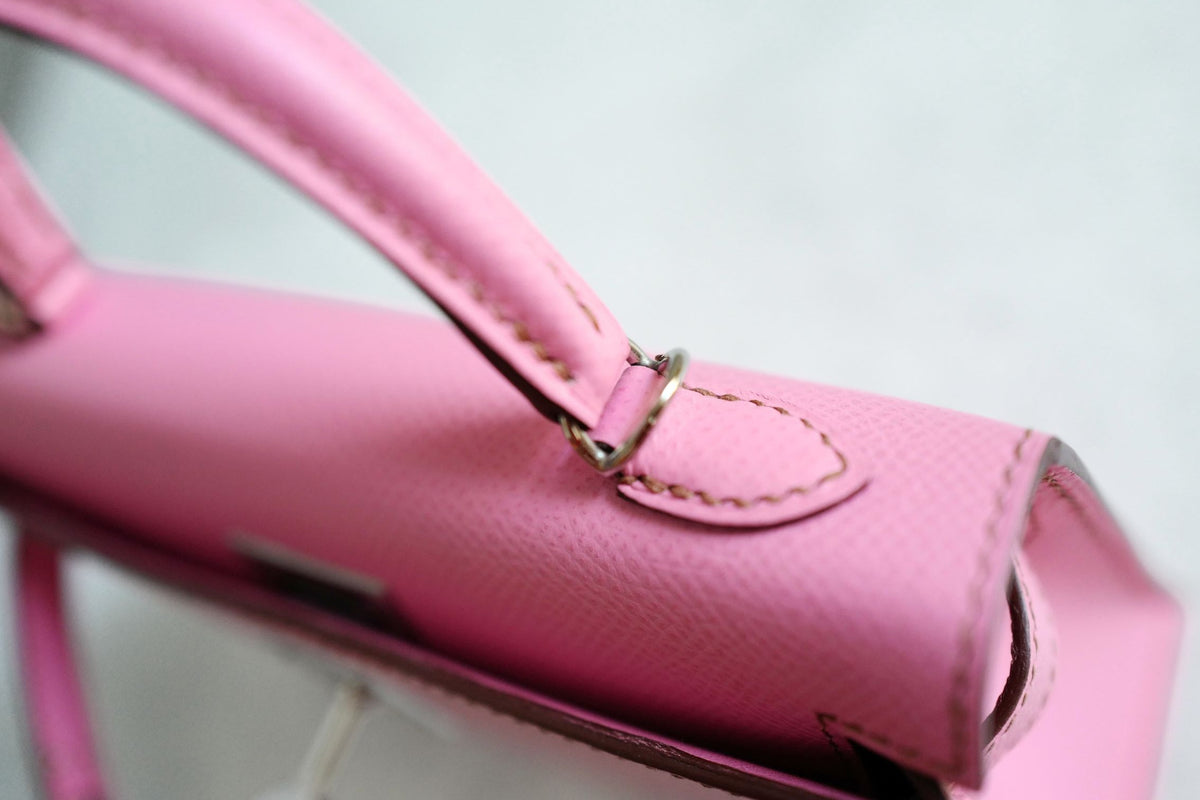 Hermes Mini Kelly 5P Bubblegum Pink Epsom Leather Palladium Hardware