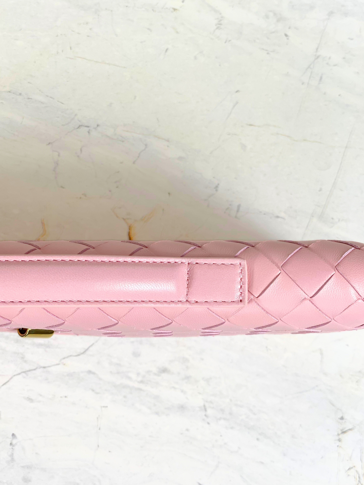 New Bottega Veneta Andiamo Clutch with Handle in Rose