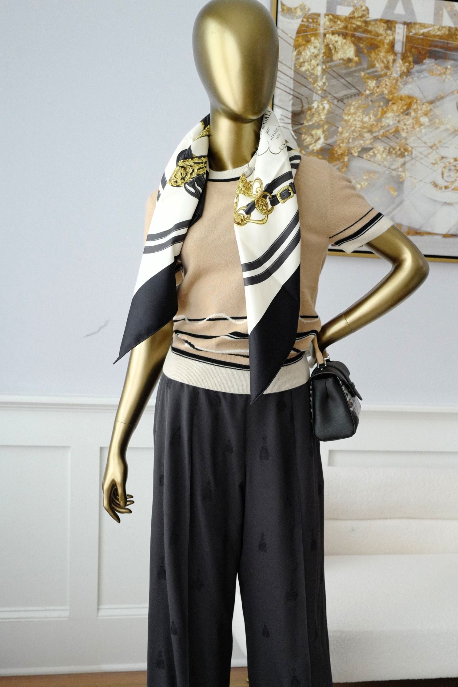 Hermès Scarf Brides de Gala Forever  Noir / Crème / Gold 100% Silk 90