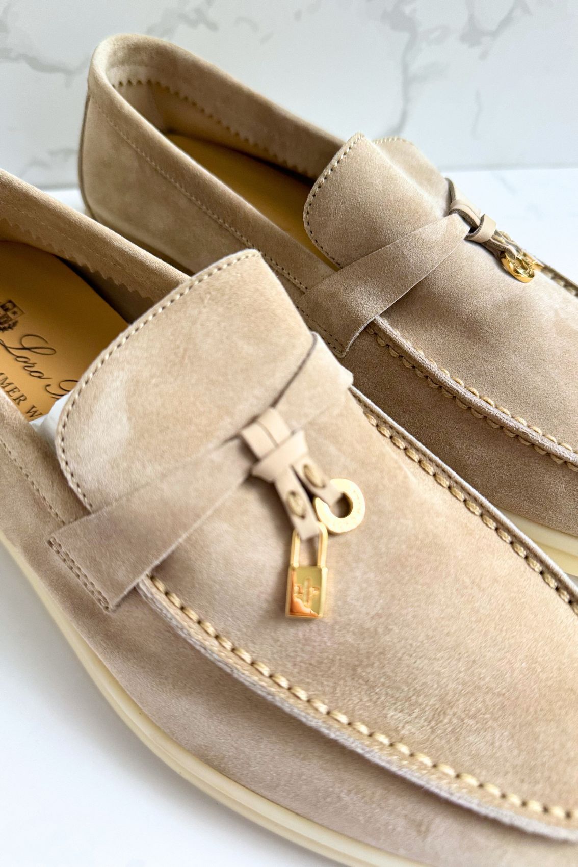 Loro Piana Summer Charms Walk Loafer Sandstone Suede Leather Size 40