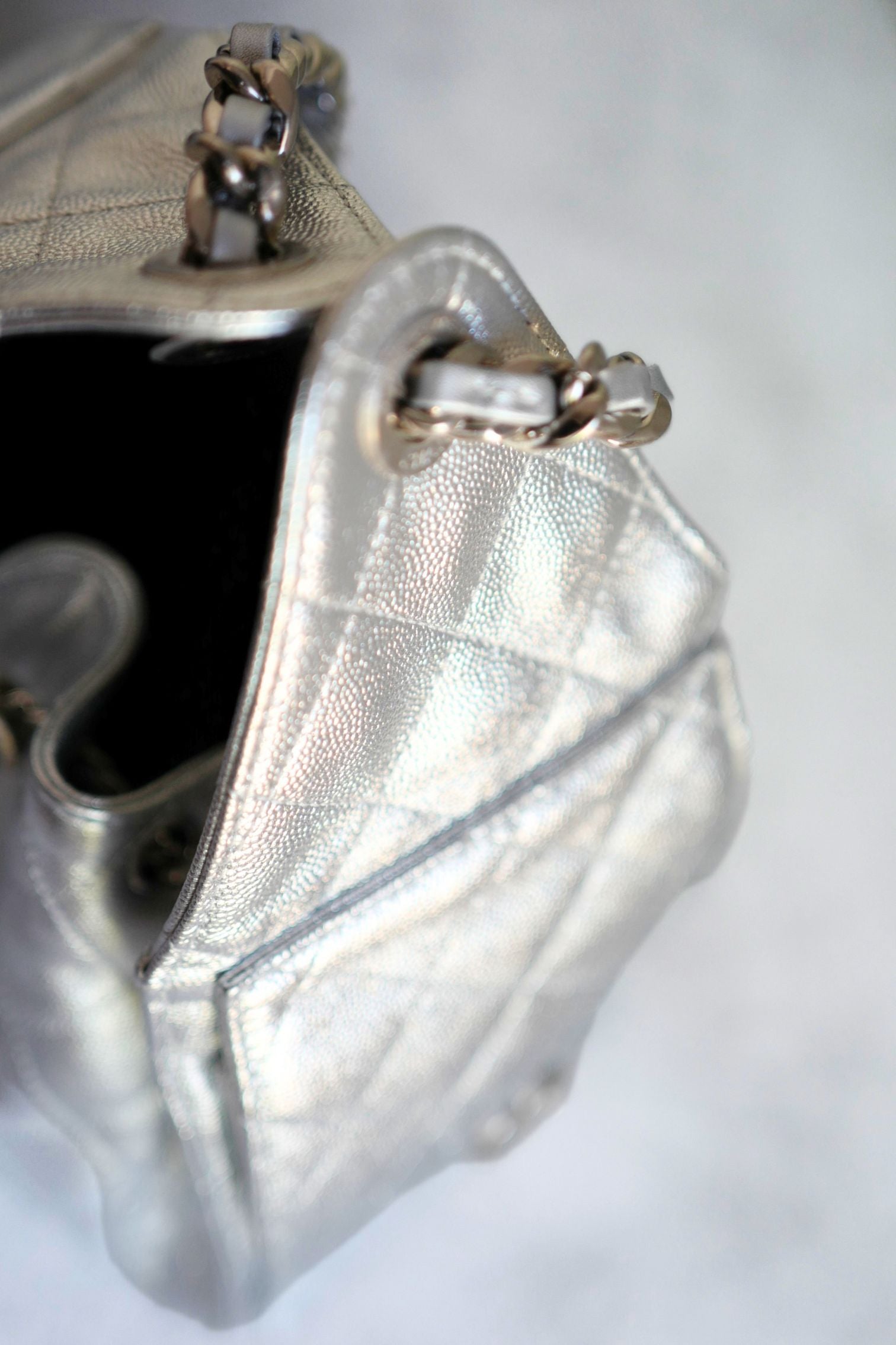 Chanel 26C Small Hobo Silver Metallic Grained Calfskin Silver Hardware