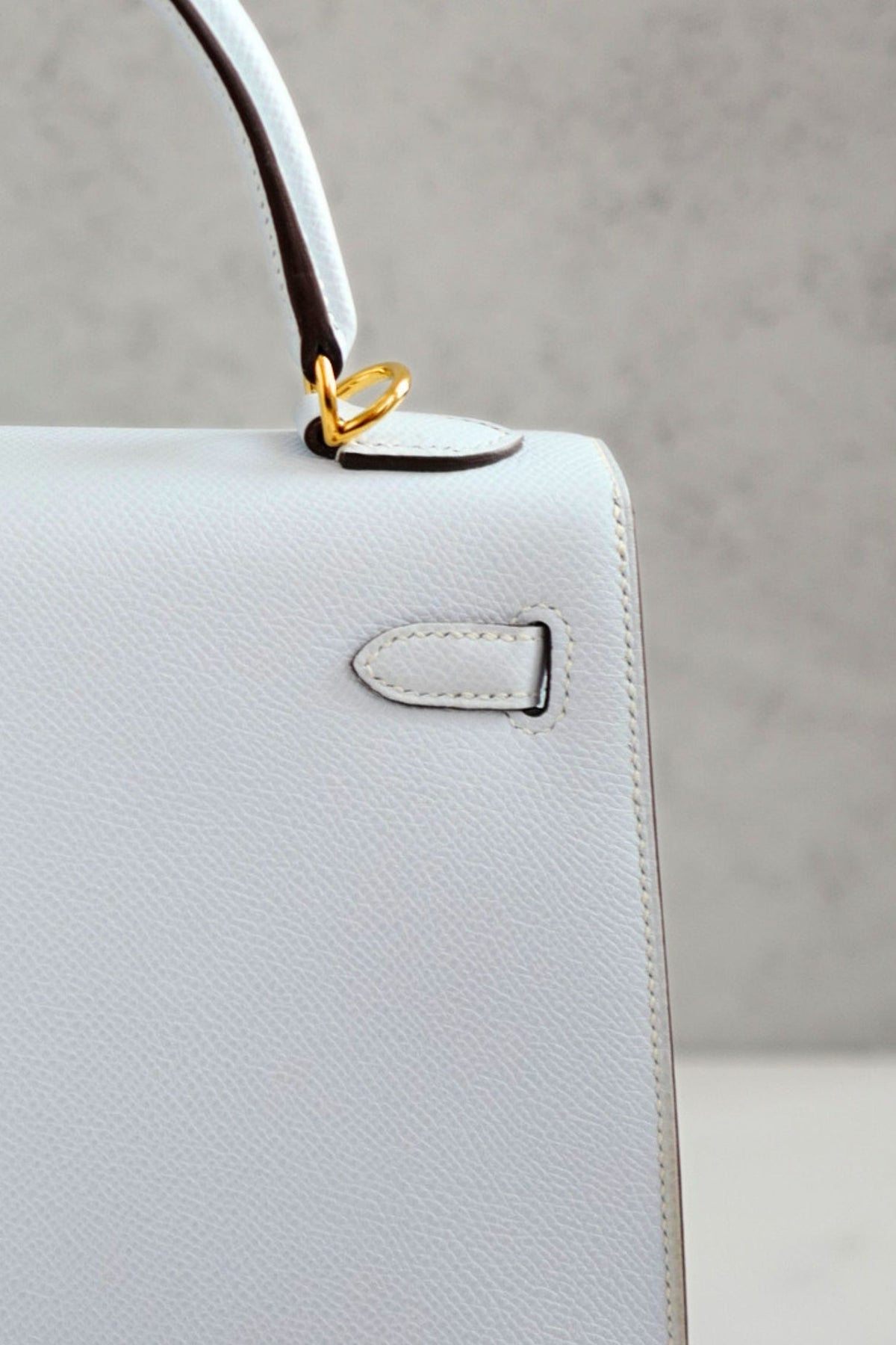 Hermes Kelly 25 Bleu Brume Epsom Sellier Gold Hardware