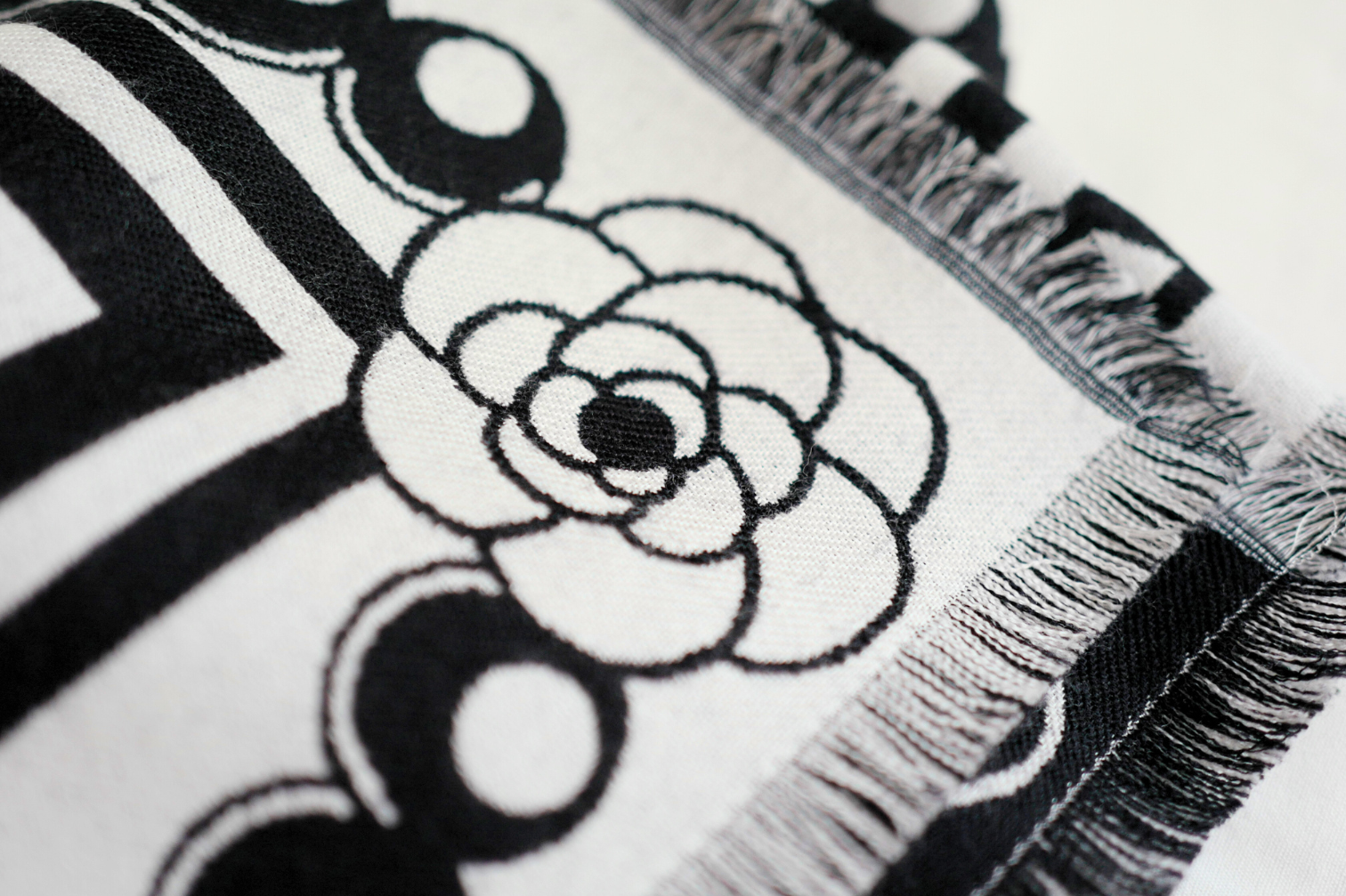 CHANEL 26C Black White Checkered Double CC Scarf Shawl