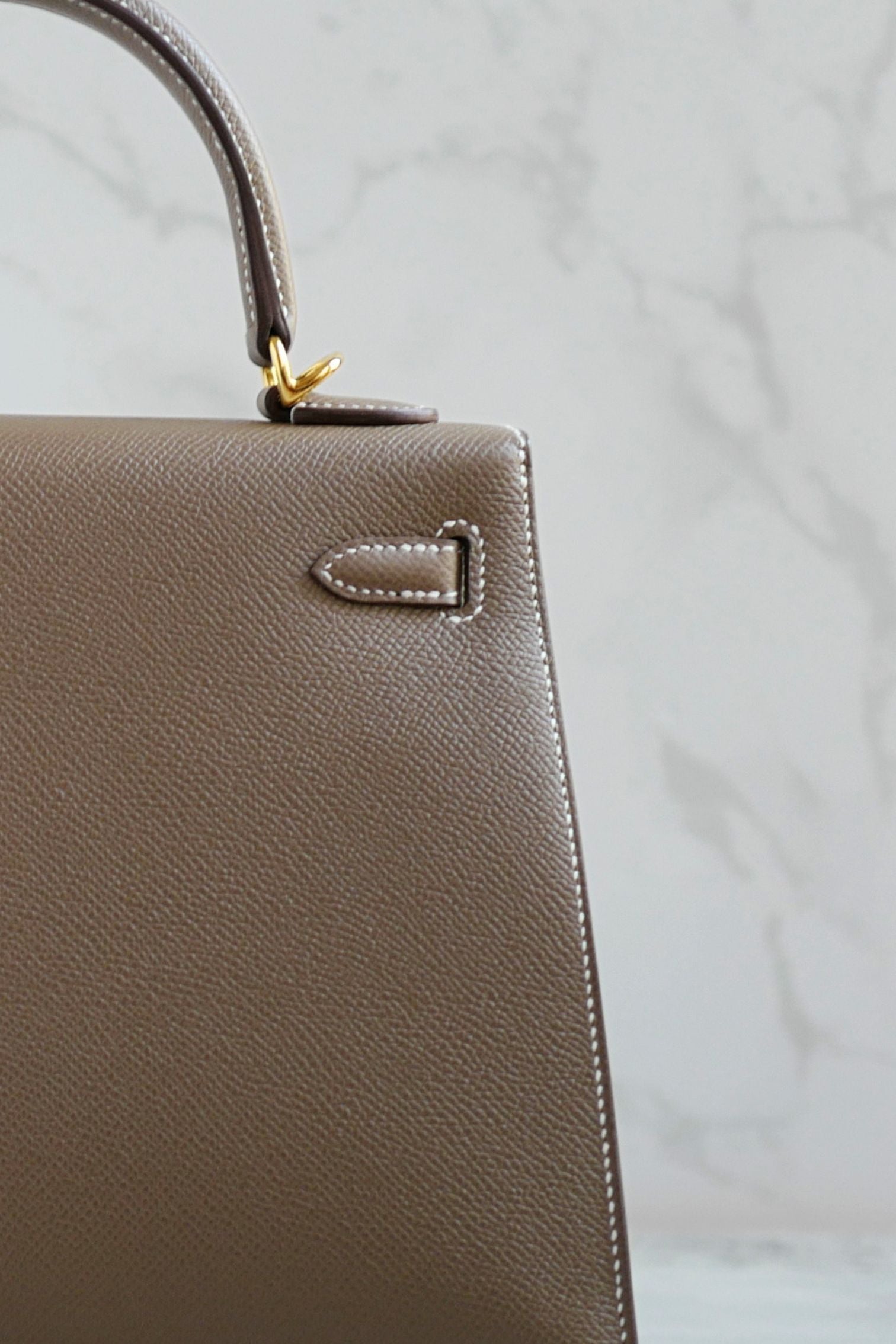 NEW Hermes Kelly 25 Etoupe Epsom Sellier Gold Hardware