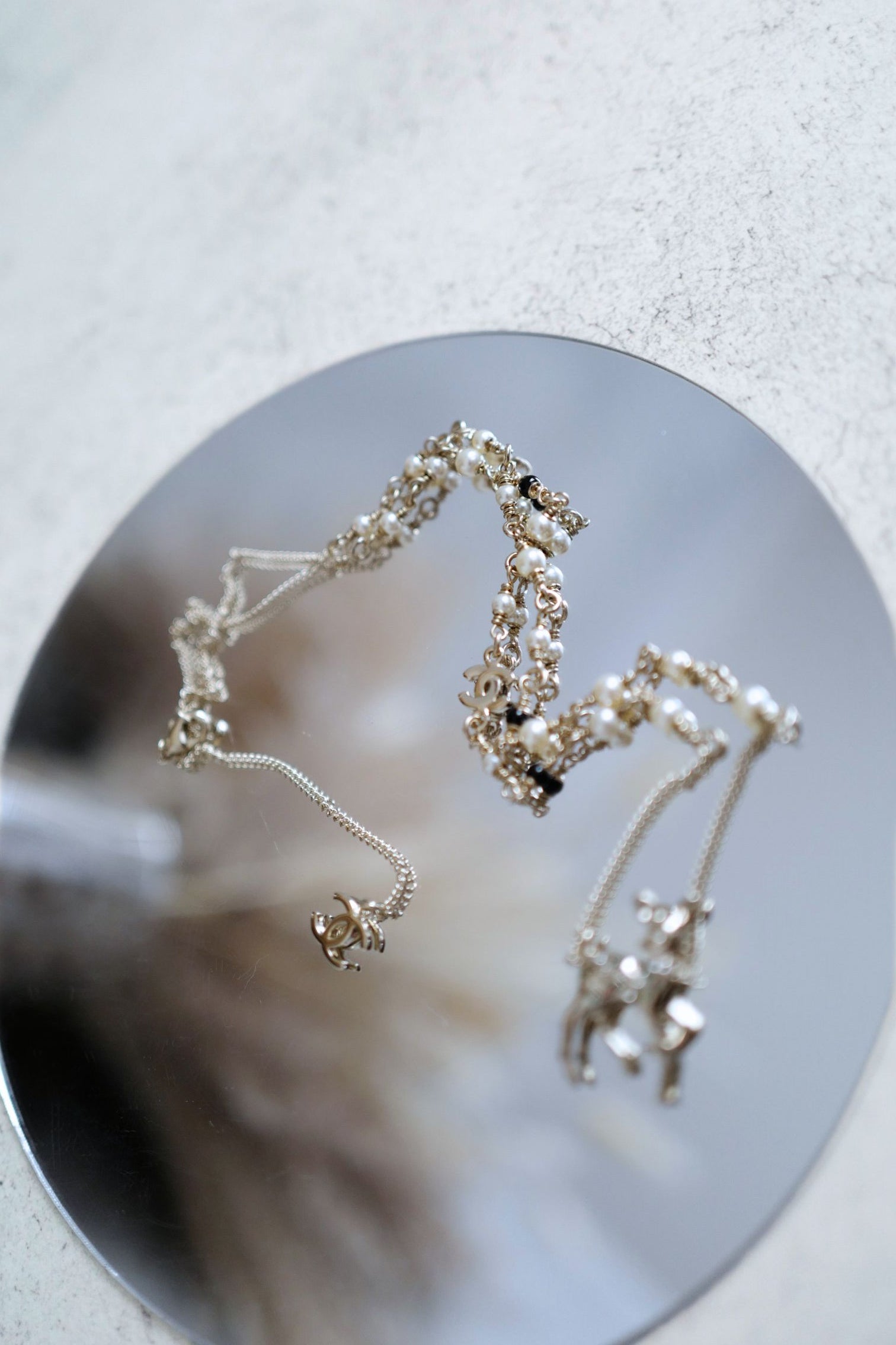 Chanel CC Deer Long Pendant Necklace Gold and Faux Pearl