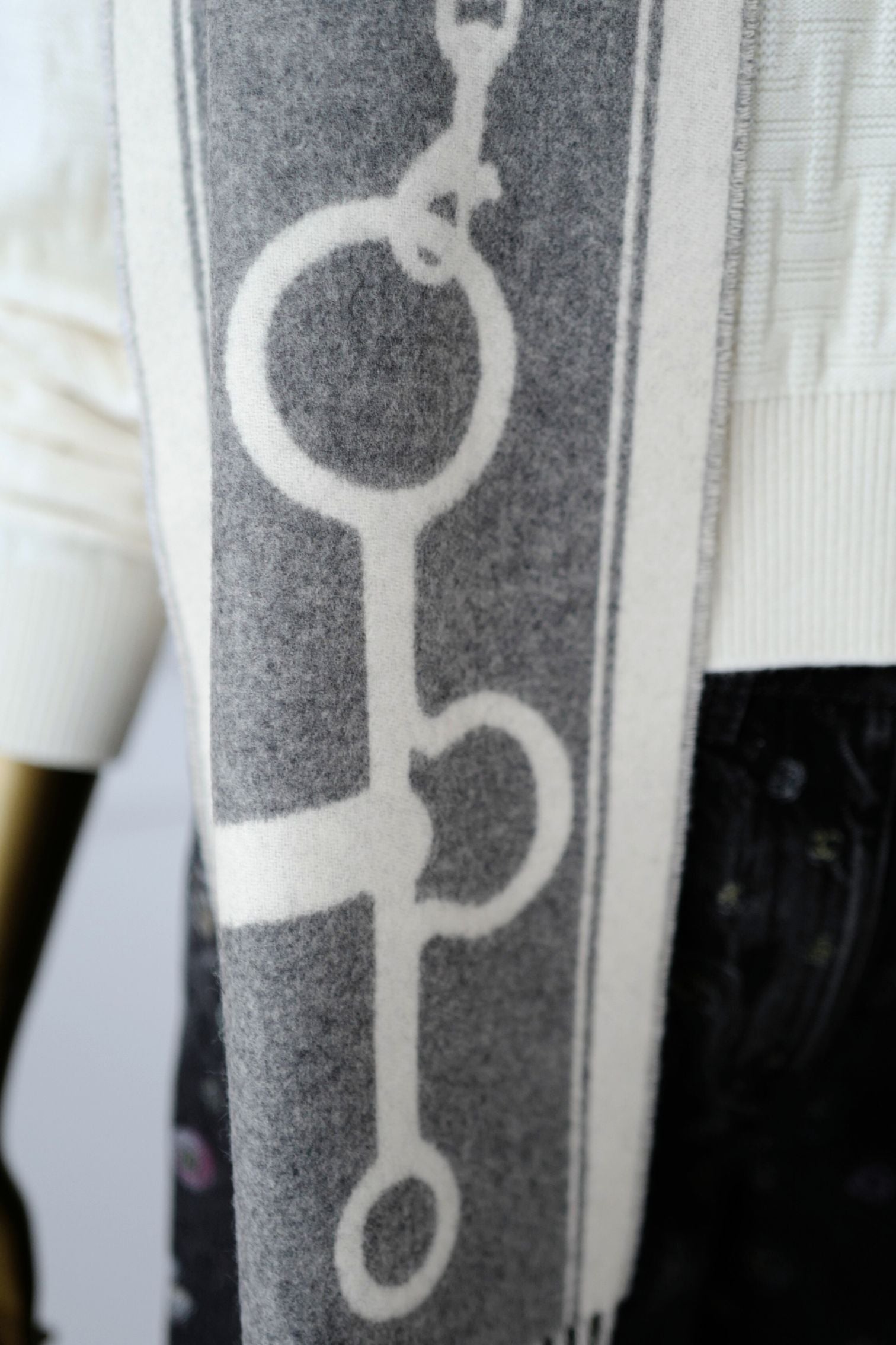 Hermès Casaque Mors Cashmere Scarf in Ivoire Gris Flanelle