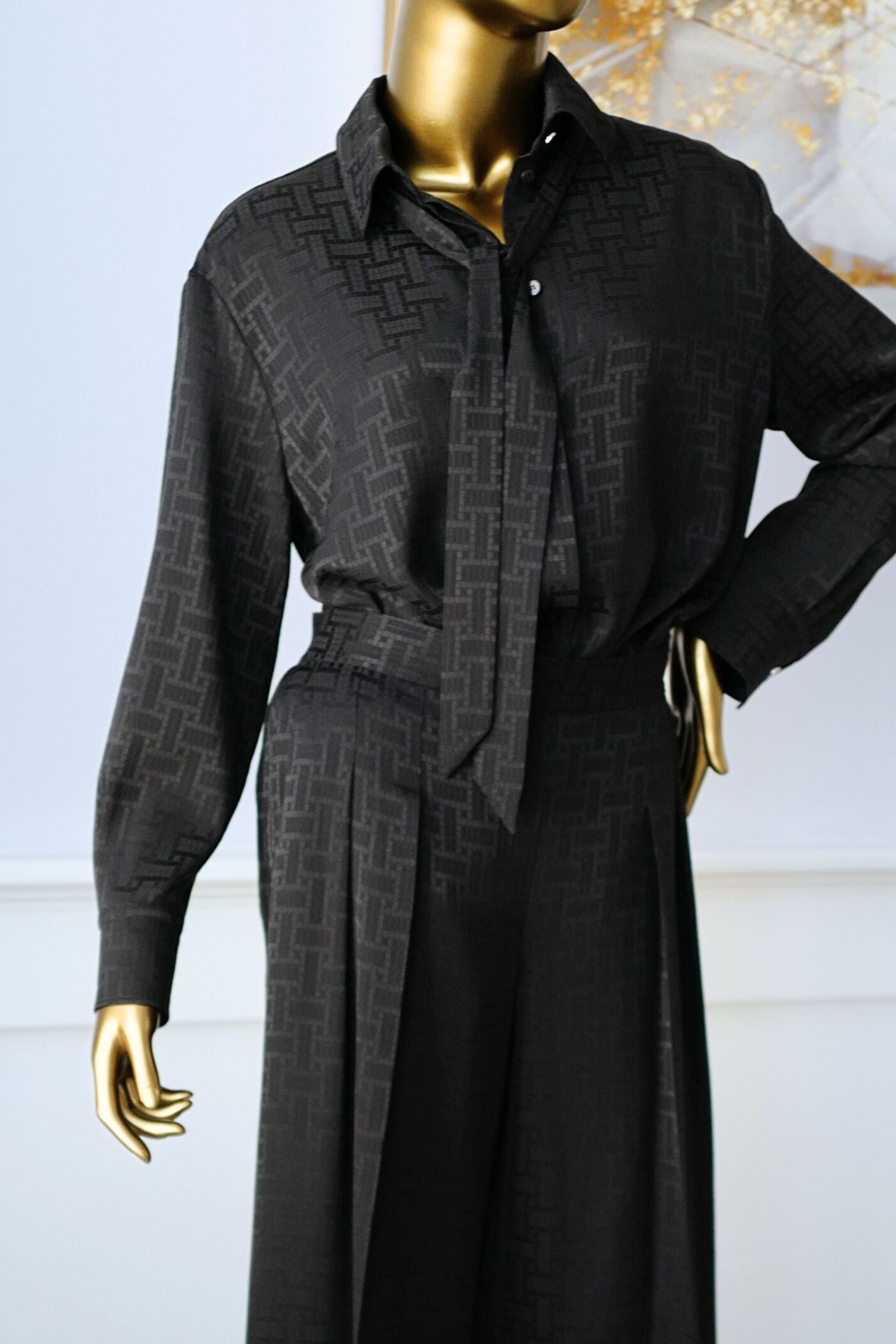 NEW Hermès Mosaïque Silk Jacquard Lavallière Black Masculine Shirt Size 36