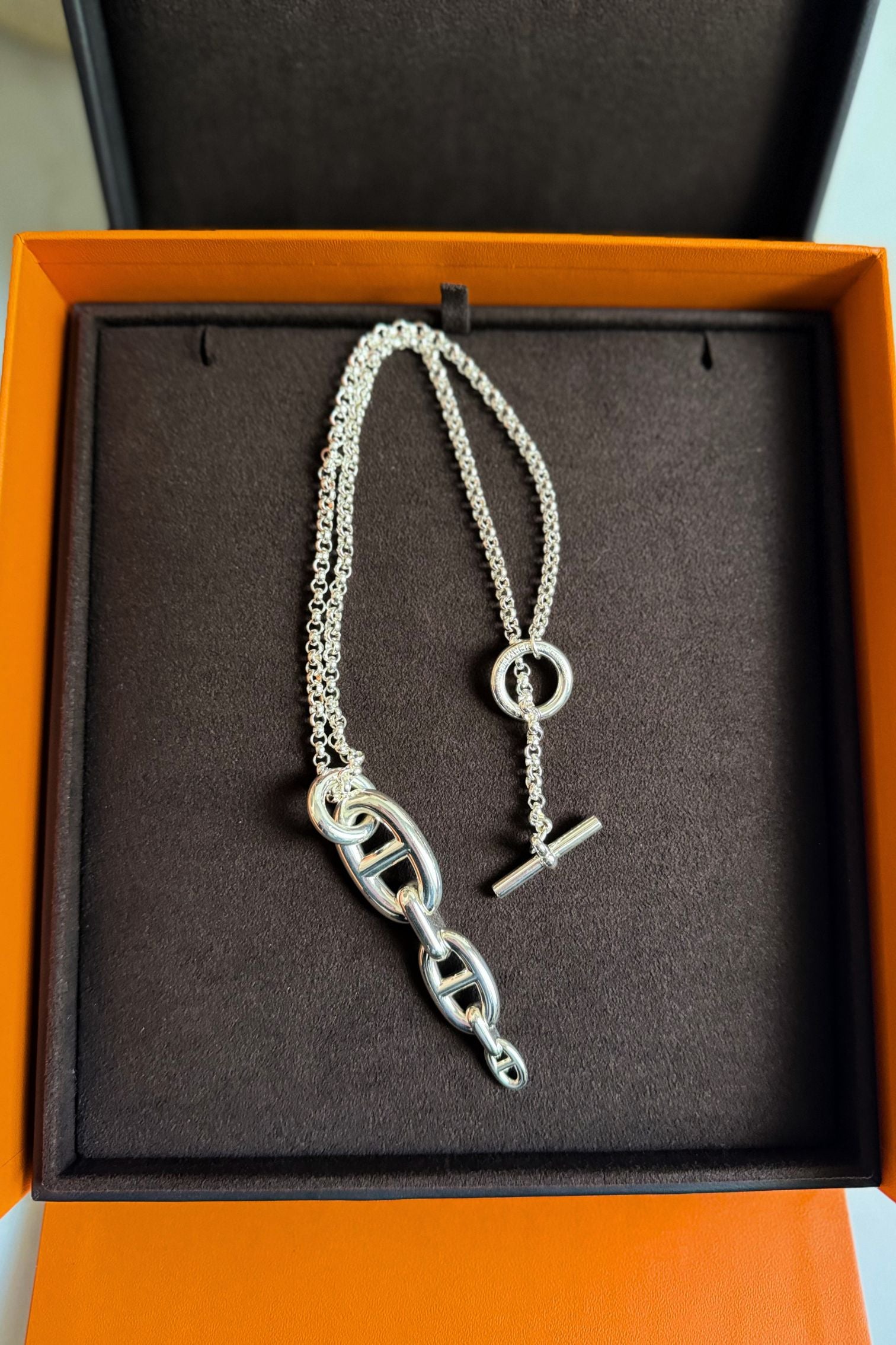 Hermes Chaine d'ancre  Necklace Silver Enchainee pendant