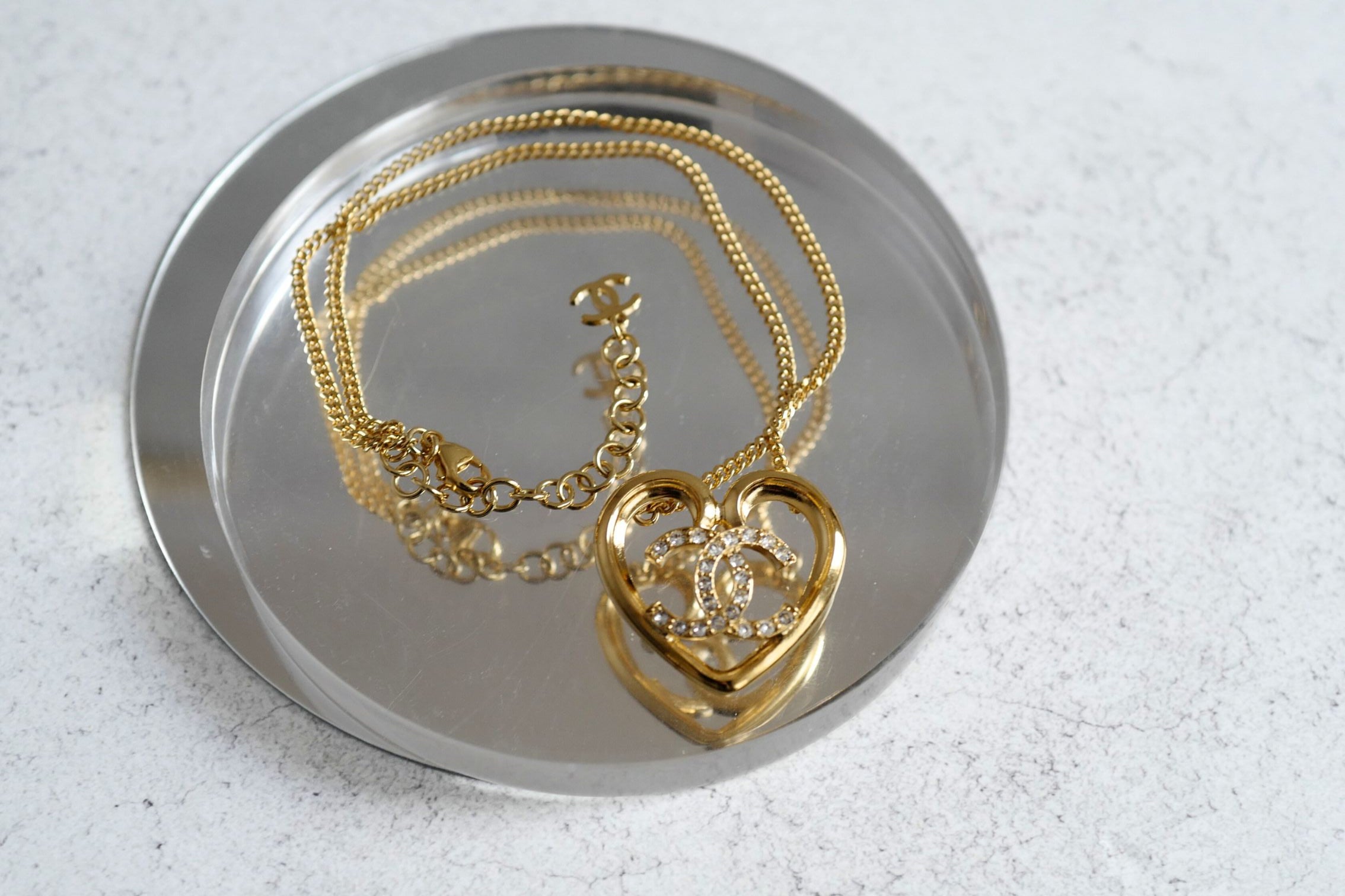 Chanel 23C Heart Gold Necklace with Crystals