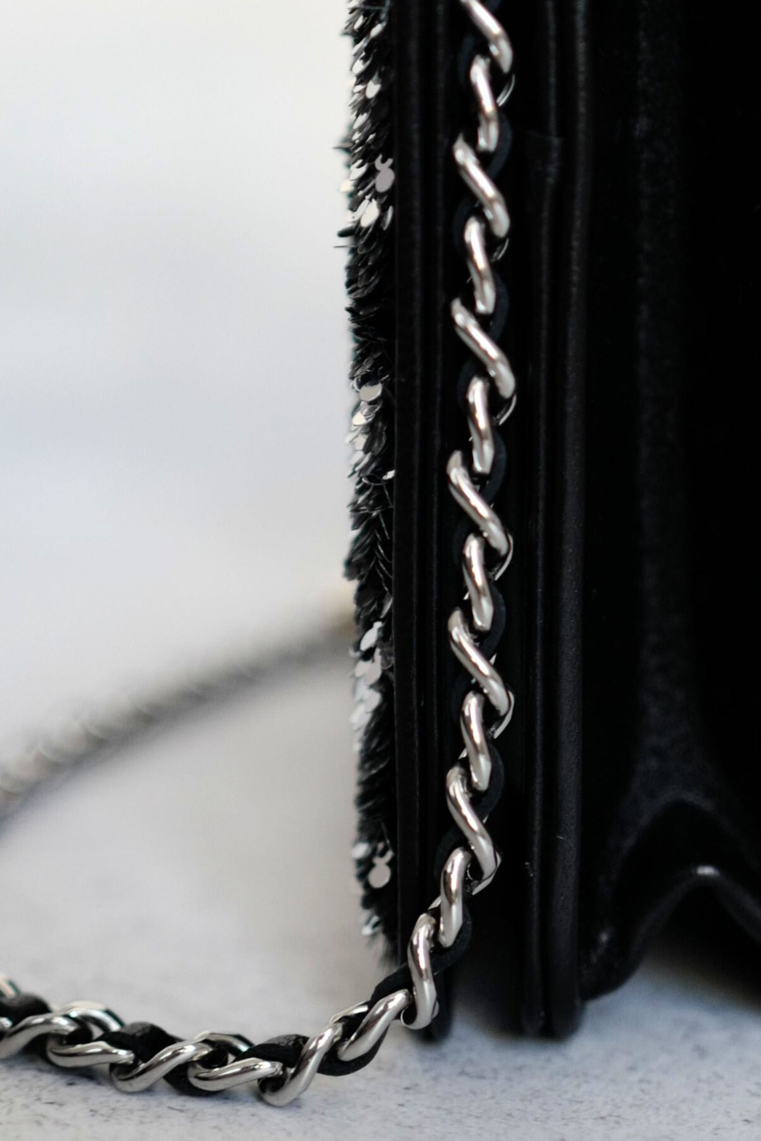 New 23K Chanel Classic Reversible Sequin CC Wallet On Chain Handbag