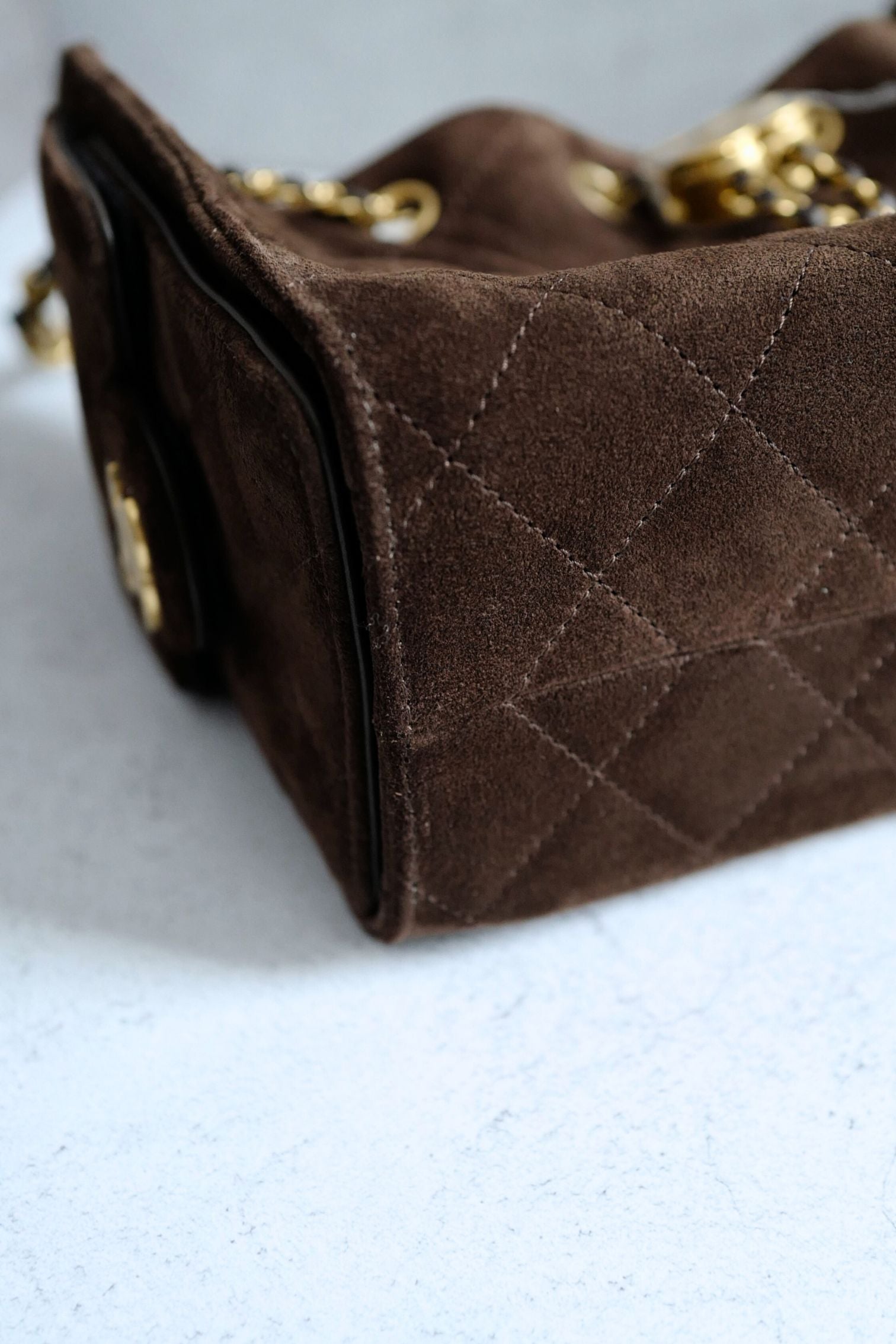 Chanel 26C Mini Hobo Shoulder Bag Dark Brown Suede Calfskin Gold Hardware