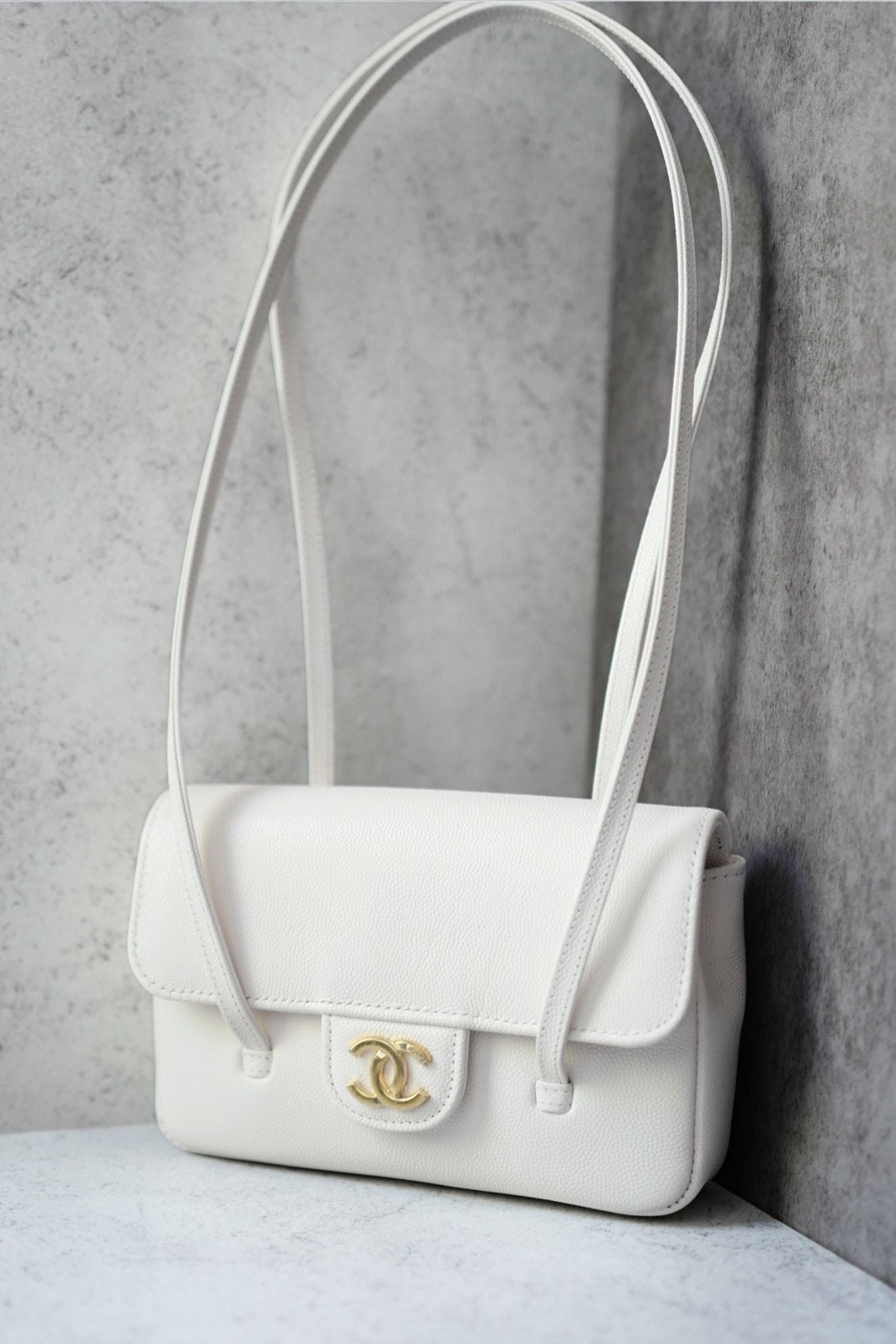 Chanel 26 Preppy Coco 17 Mini White Grained Shiny Calfskin Gold Hardware