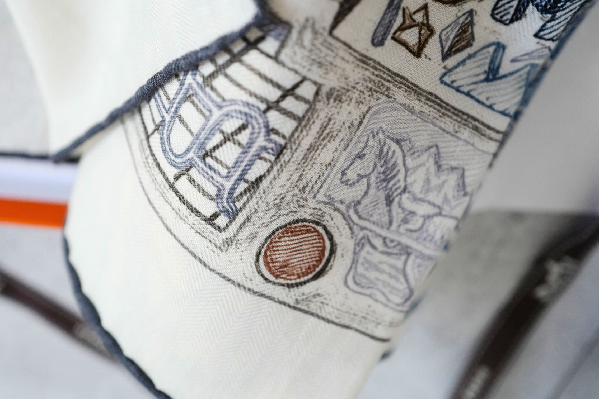 Hermès Le Monde d'Hermès Shawl 140 Cashmere Silk Scarf Blanc Ardoise Etoupe