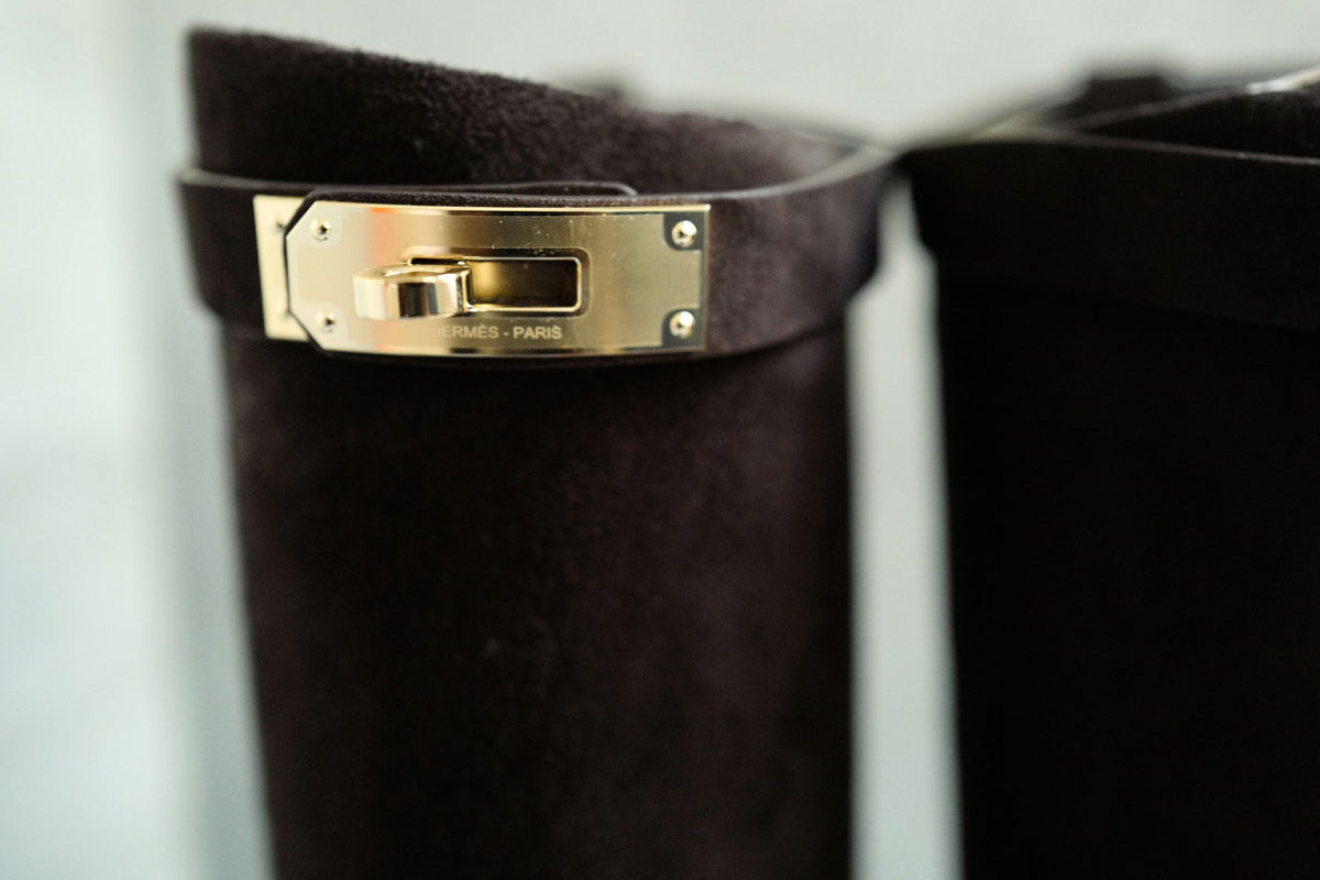 Hermès Jumping Matrix Goatskin Suede Boots Marron with Permabrass HW Size 38