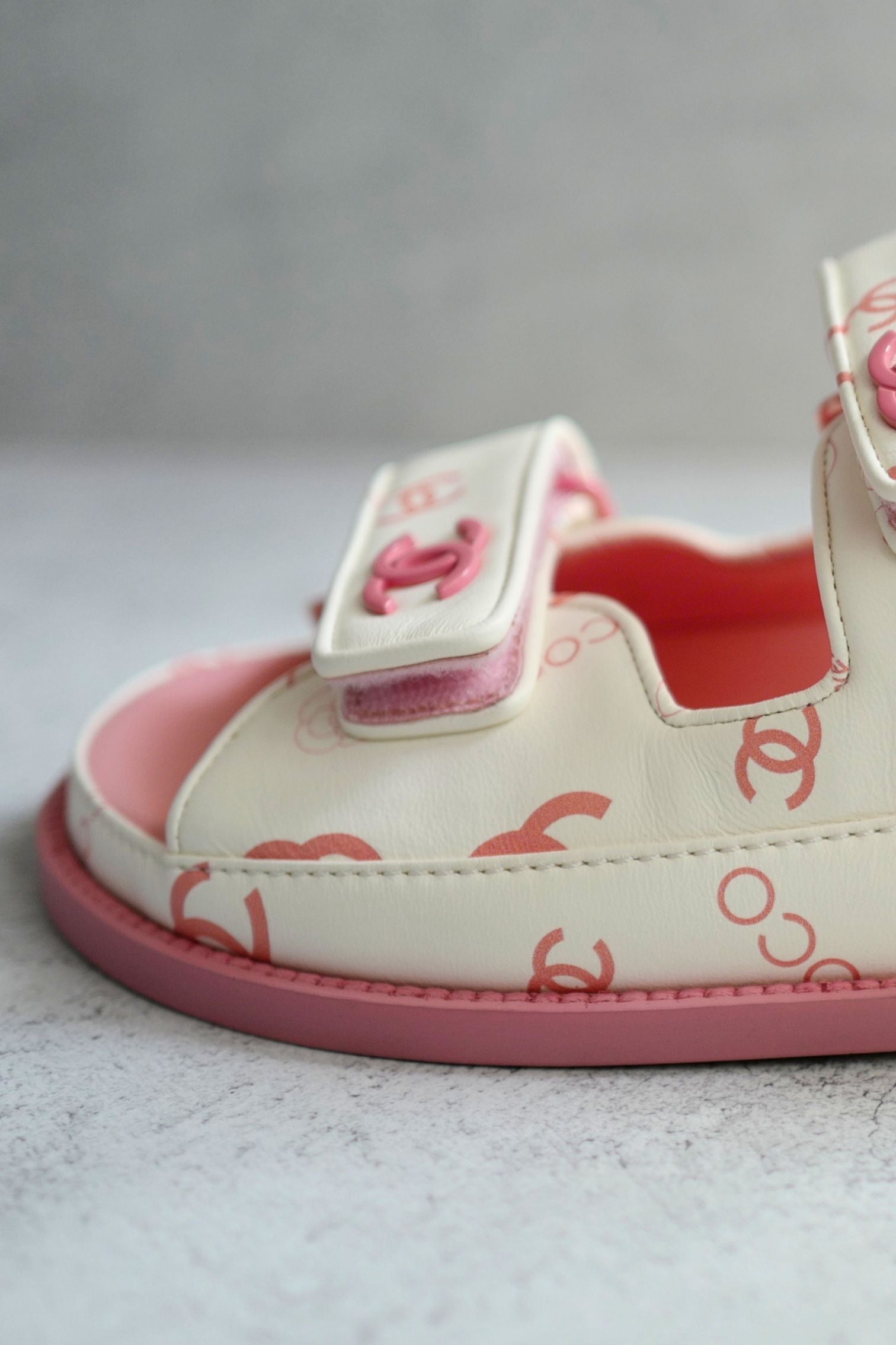 BNIB Chanel Dad Sandal 23A Monogram CC Logo In White/Pink Pink CC Logo Socks