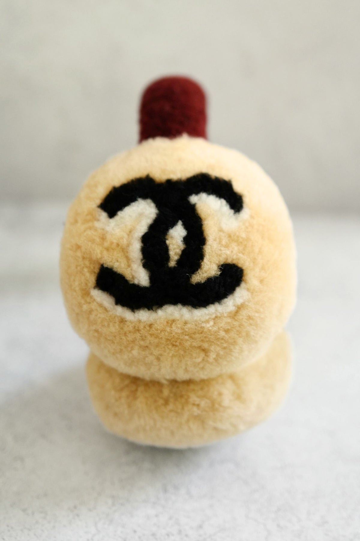 NEW Chanel 26N Coco Neige Earmuffs CC Logo Lamb Shearling in Beige and Burgundy