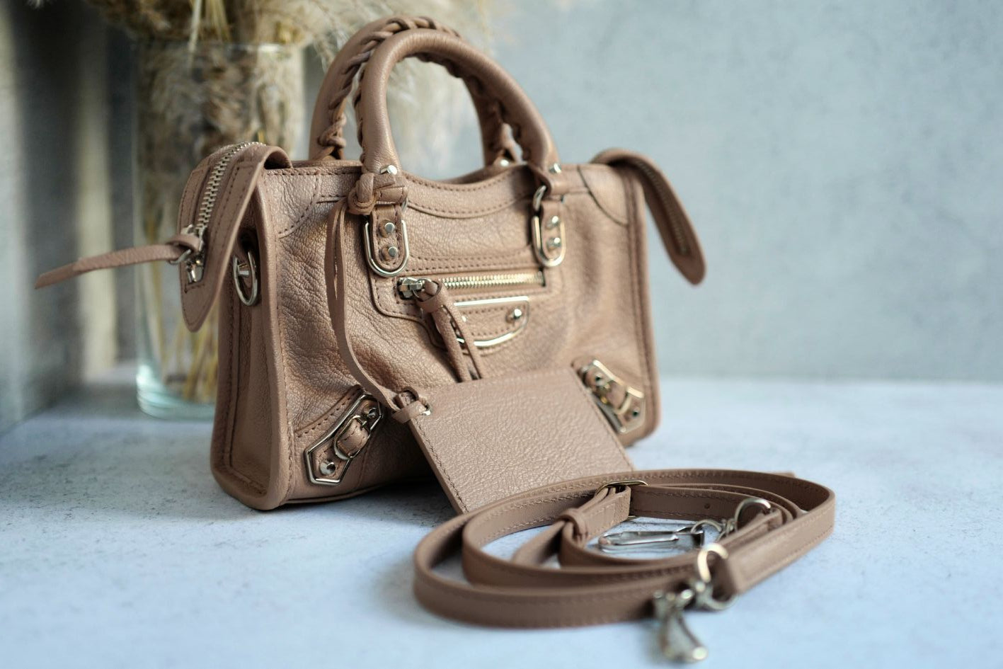 Balenciaga Nano City In Rose Sable Beige Nude Color With Metalic Edge