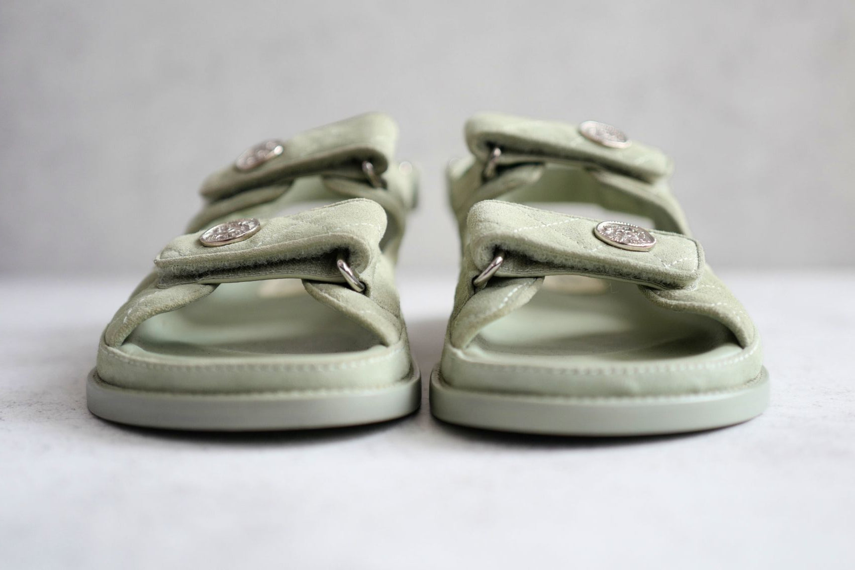 Chanel DAD SANDALS Green SUEDE LEATHER SANDAL Size 37 BNIB