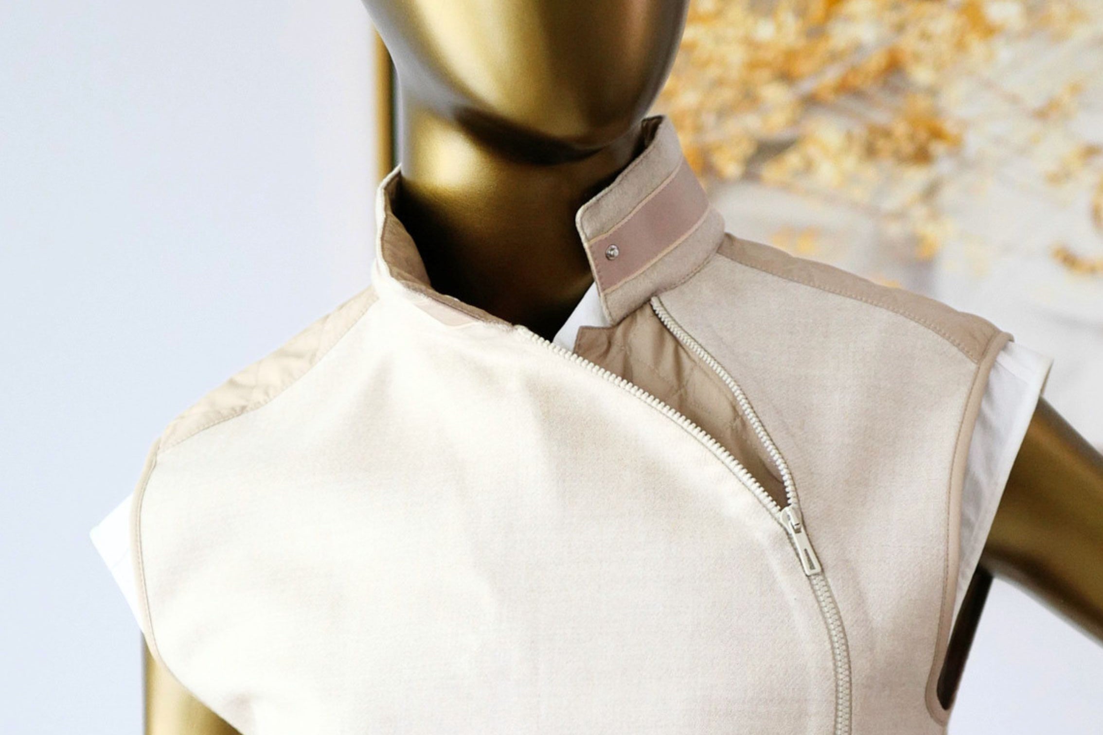 Hermès Blouson Sans Manches Mix Matière Blanc Marbre Wool Size 36