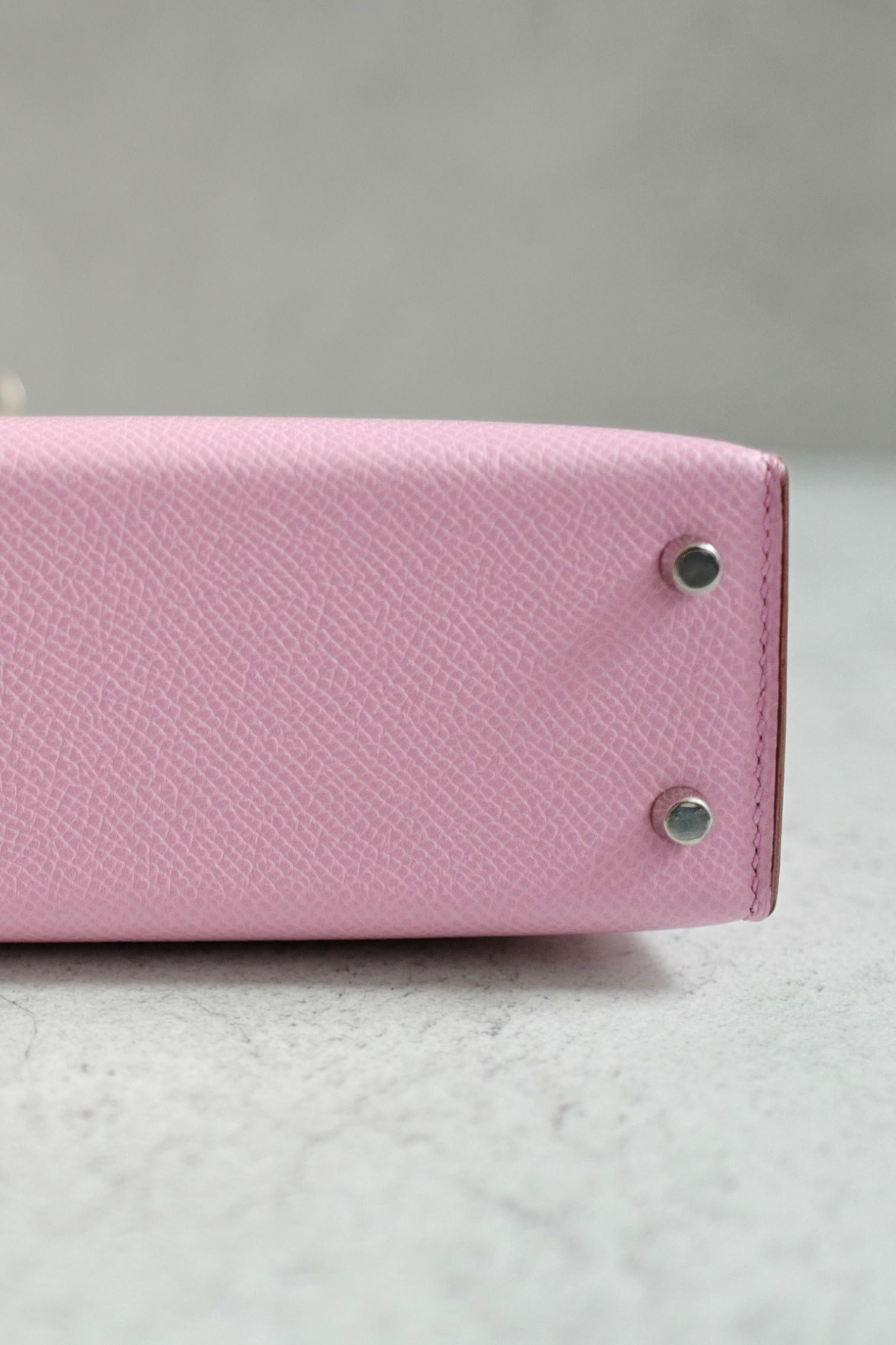 NEW Hermes Mini Kelly Mauve Sylvestre Epsom Leather Palladium Hardware