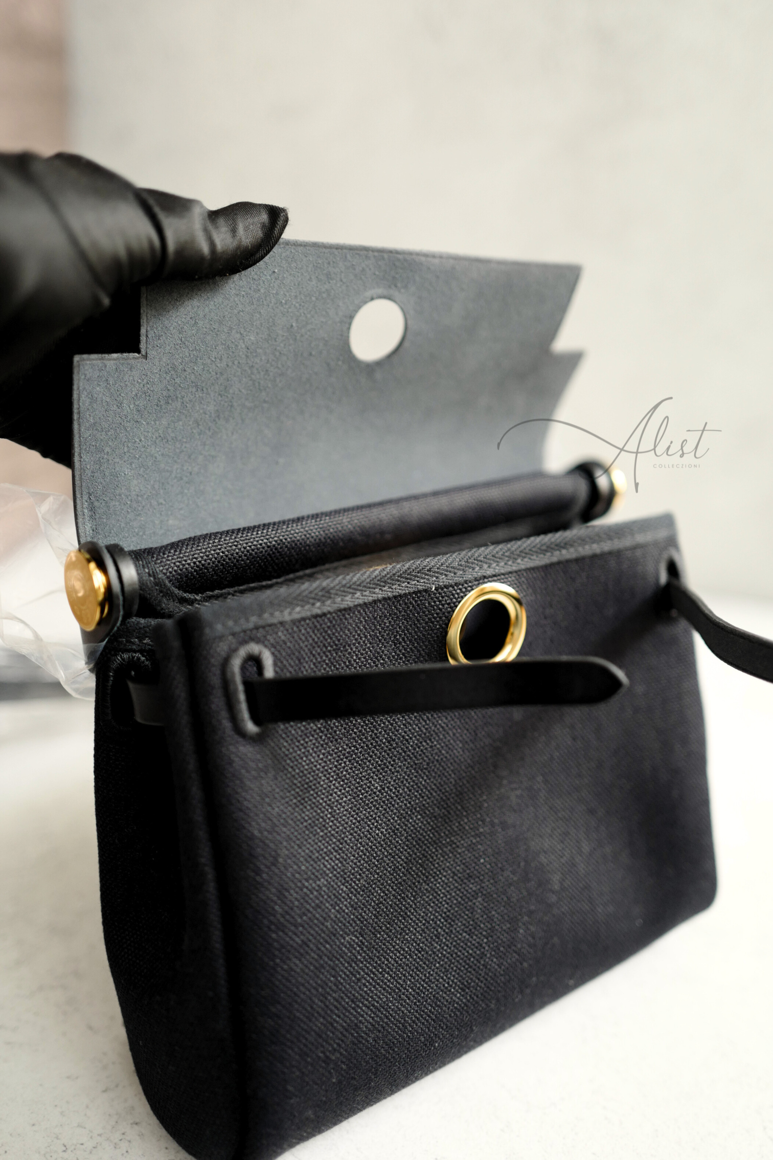 BNIB Hermes Mini Herbag Noir Black / Black With Gold Hardware W New