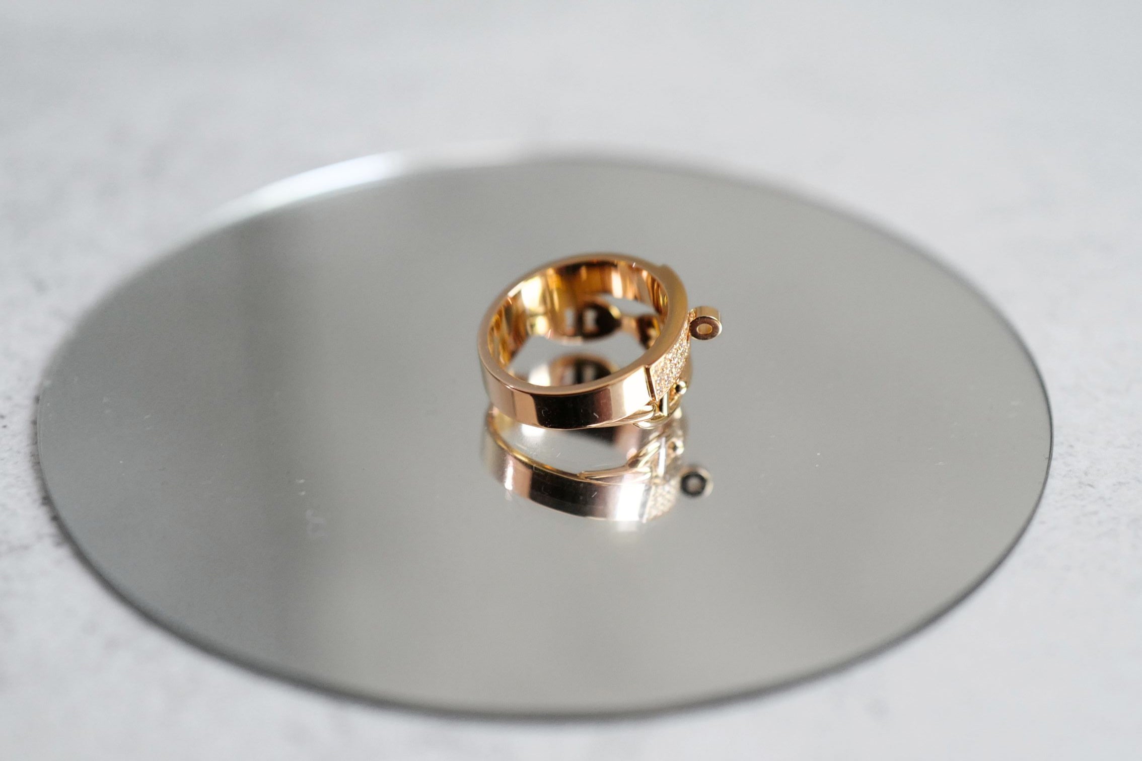 Hermès Kelly Alchimie Double Tour Ring 18K Rose Gold 32 Diamonds Size 53