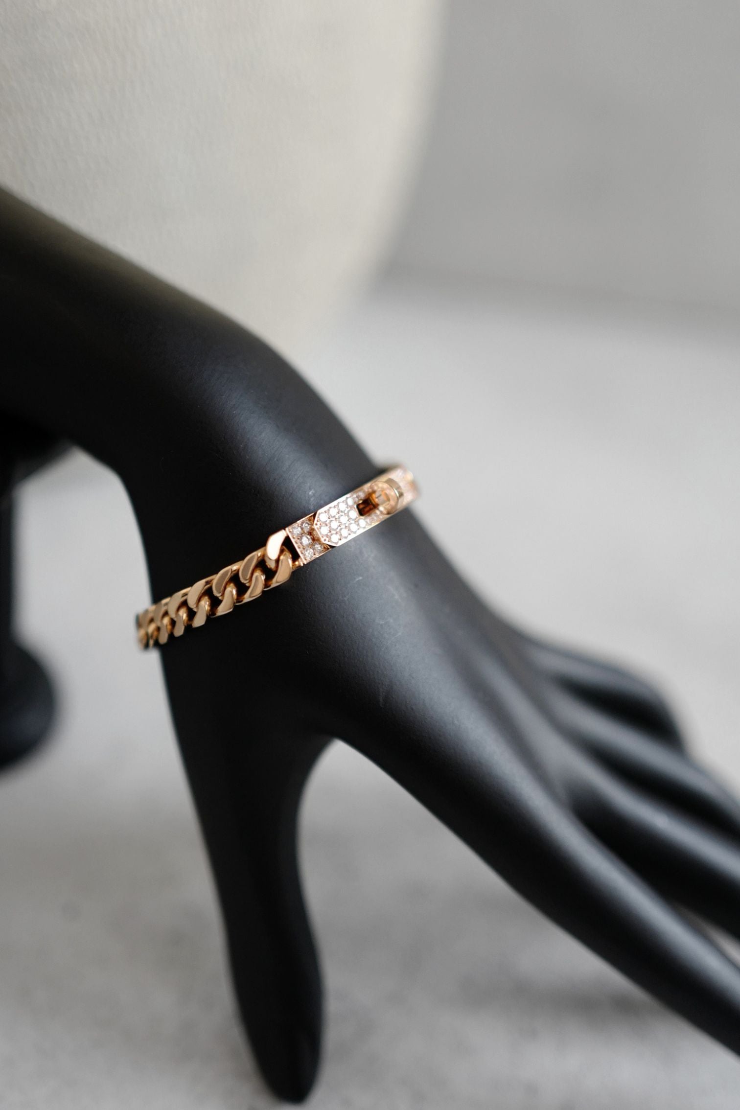 NEW Hermes Kelly Gourmette Bracelet Rose Gold 750 Diamond 0.90ct ST