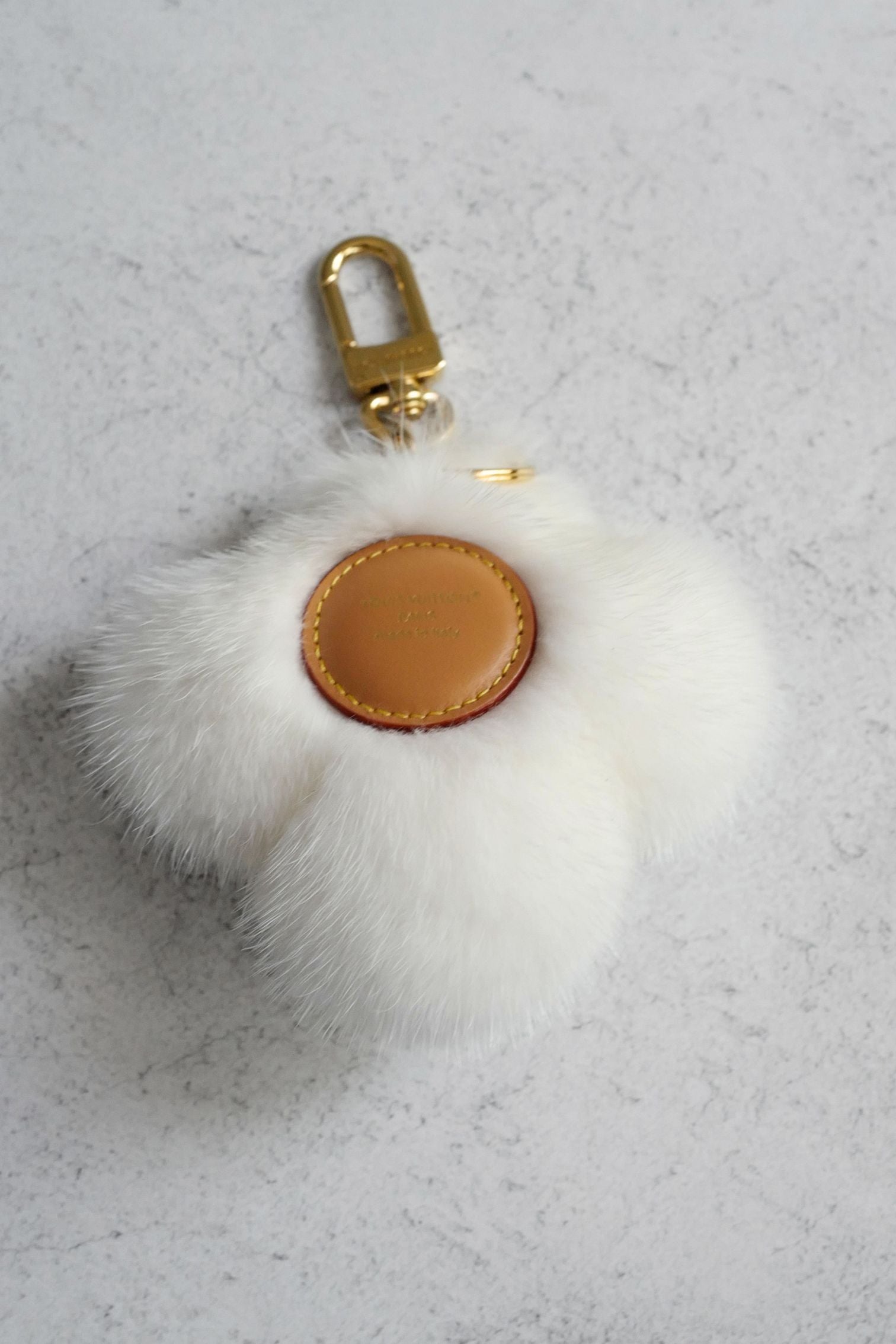Louis Vuitton Vivienne Fur Key Holder White Mink Fur Leather Gold Hardware