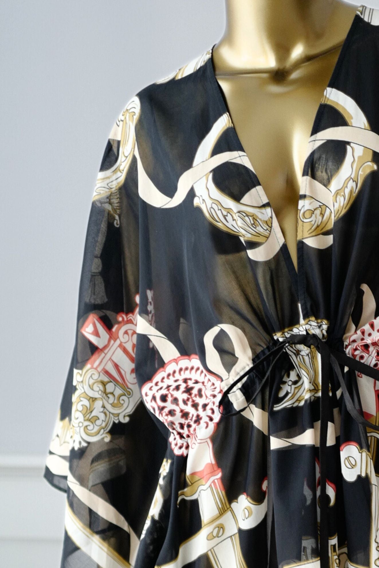 Hermès Woman Beach Caftan "Ferronnerie Remix" in Noir Cotton Voile One Size