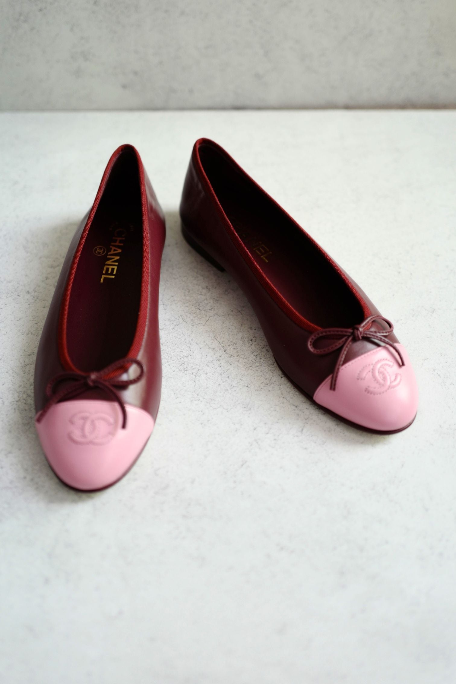 Chanel 26S Matthieu Blazy's Ballet Flats Burgundy Pink Lambskin Size 38