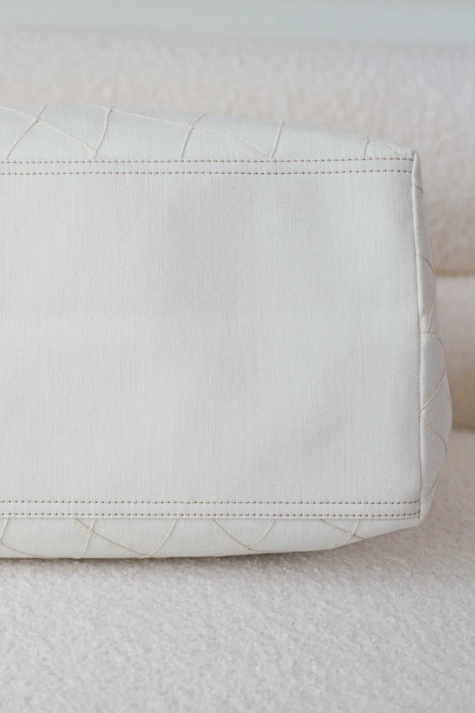 Chanel 26M Coco Beach Small Tote White Black Denim Calfskin Gold Hardware