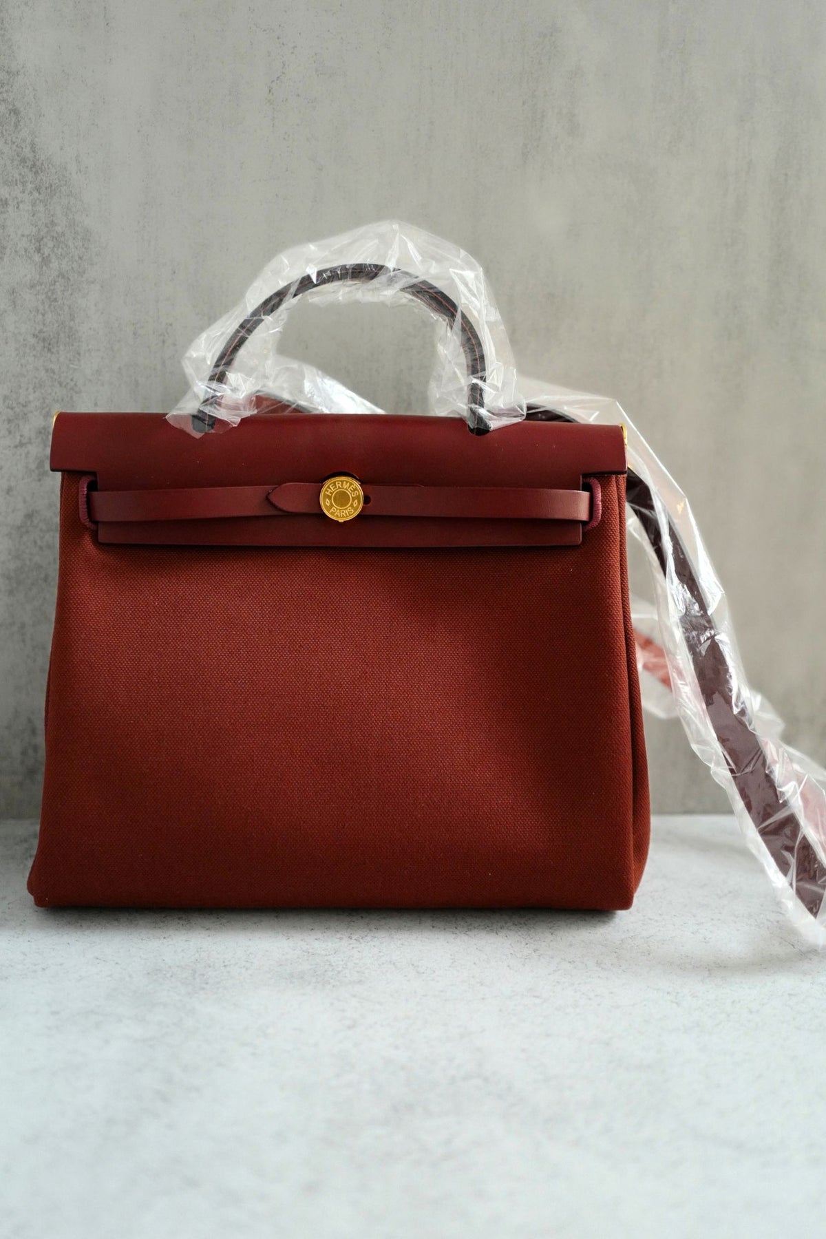 Hermes Herbag Zip 31 Rouge H Militaire Canvas Leather Gold Hardware