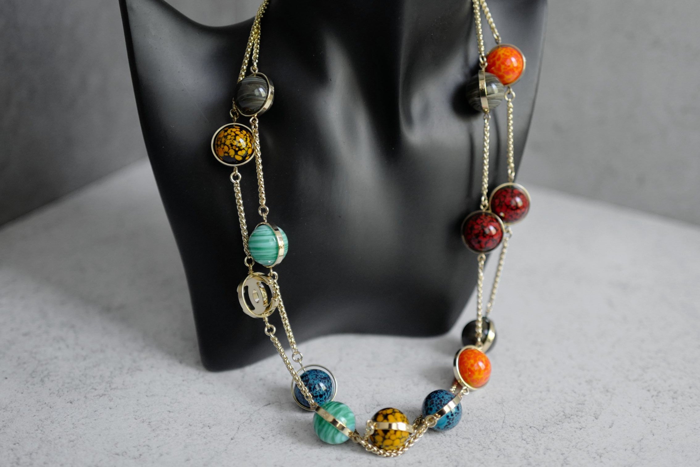 Chanel 26S Long Necklace Gold Multicolour Metal Glass Pearls