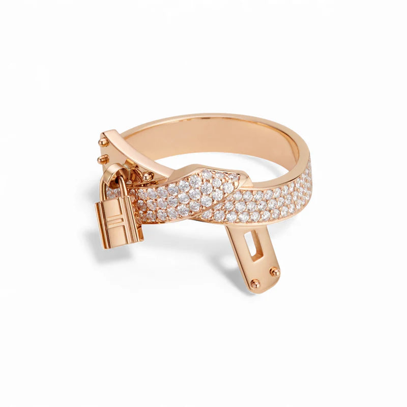 Hermès Kelly Gavroche Ring 18K Rose Gold 94 Diamonds Size 53