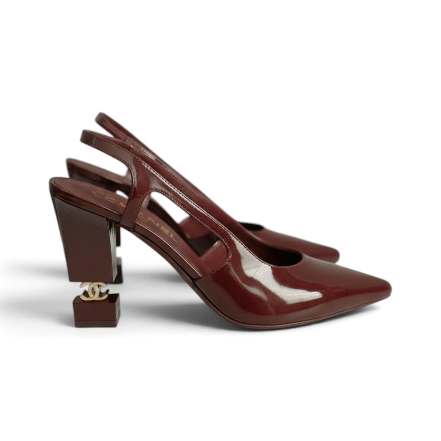 NEW Chanel 26A Métiers d’art Slingbacks Patent Calfskin Dark Burgundy Size 38