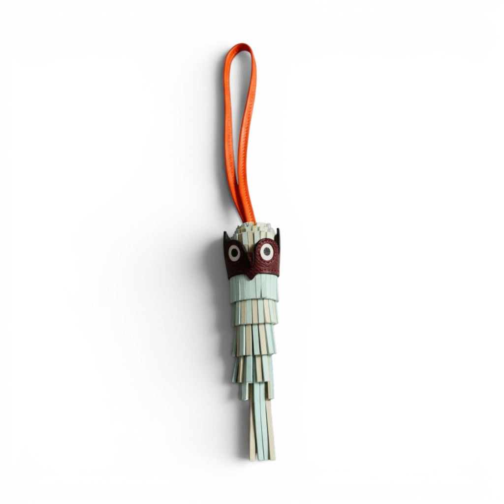 Hermès Charm Chouette Vert Peppermint/Craie /Feu /Rouge H /Blanc Lambskin