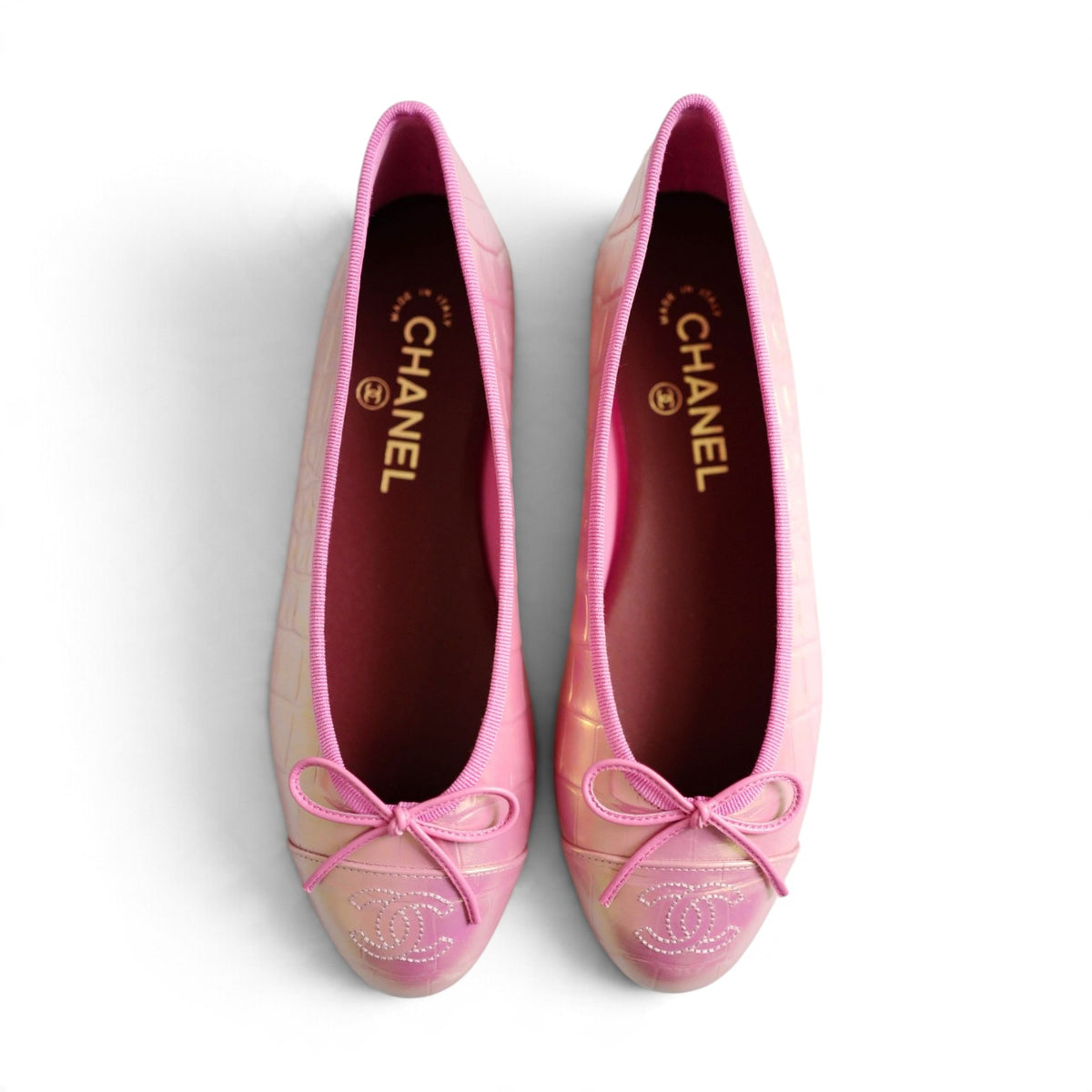 NEW Chanel 26K Matthieu Blazy's Ballet Flats Croc Embossed Calfskin Pink Size 37