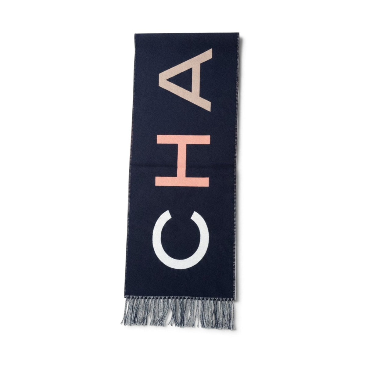 NEW Chanel 25C Wool Shawl Scarf CC Logo Dark Navy Ecru