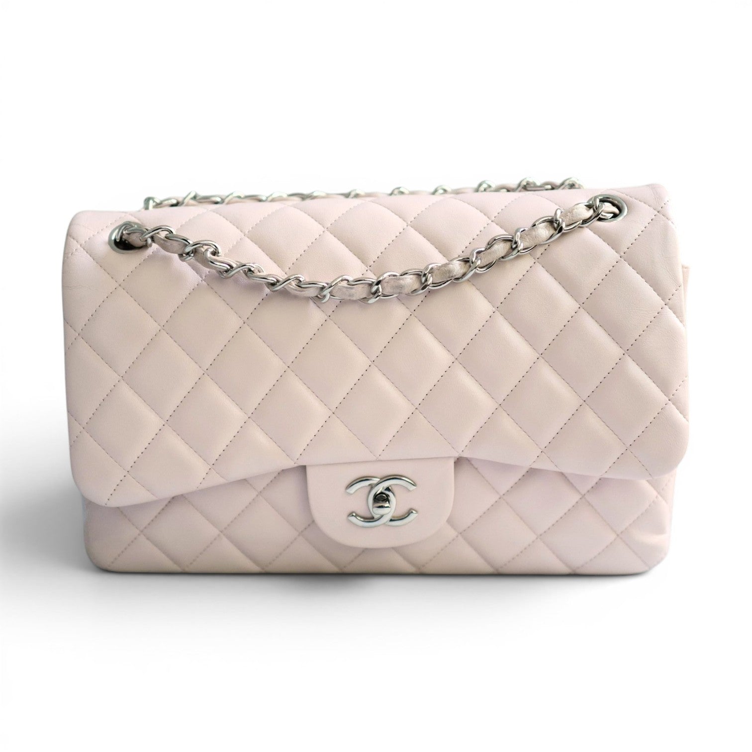 Preowned Chanel Jumbo Classic Flap in Baby Pink Rose Clair Lambskin #13