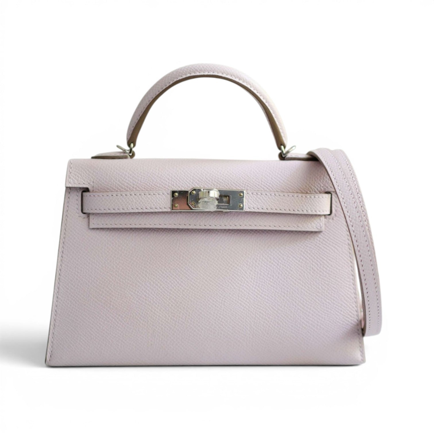 Hermès Mini Kelly Mauve Pale Epsom Leather Palladium Hardware 2024 Stamp B