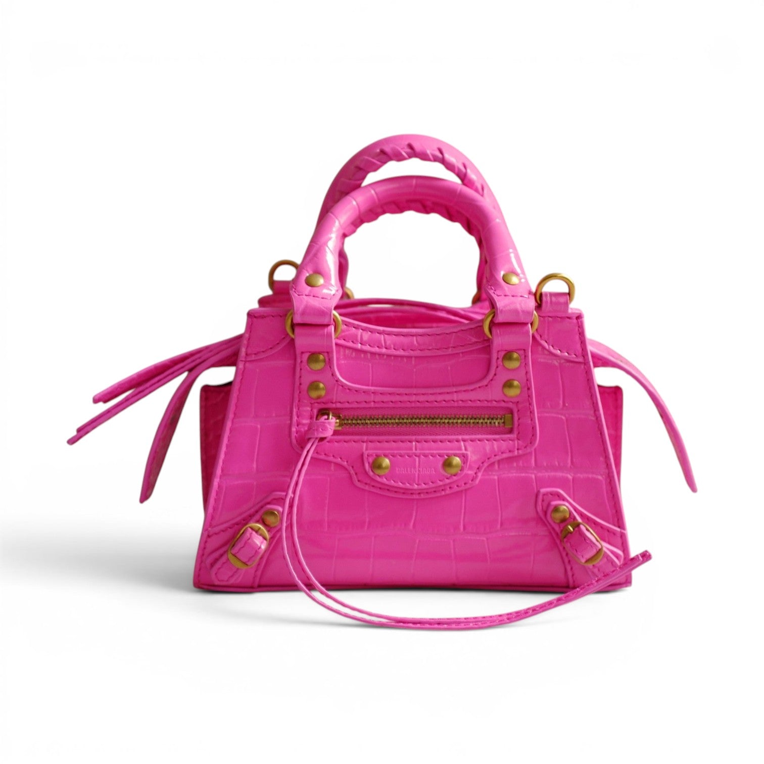 Balenciaga Neo Classic Nano Size In Bright Pink Croco Leather