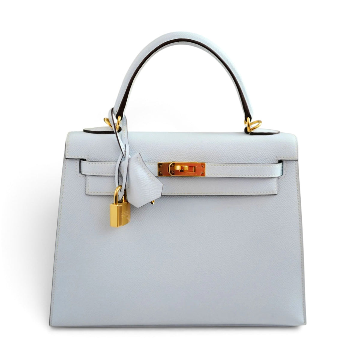 Hermes Kelly 25 Bleu Brume Epsom Sellier Gold Hardware