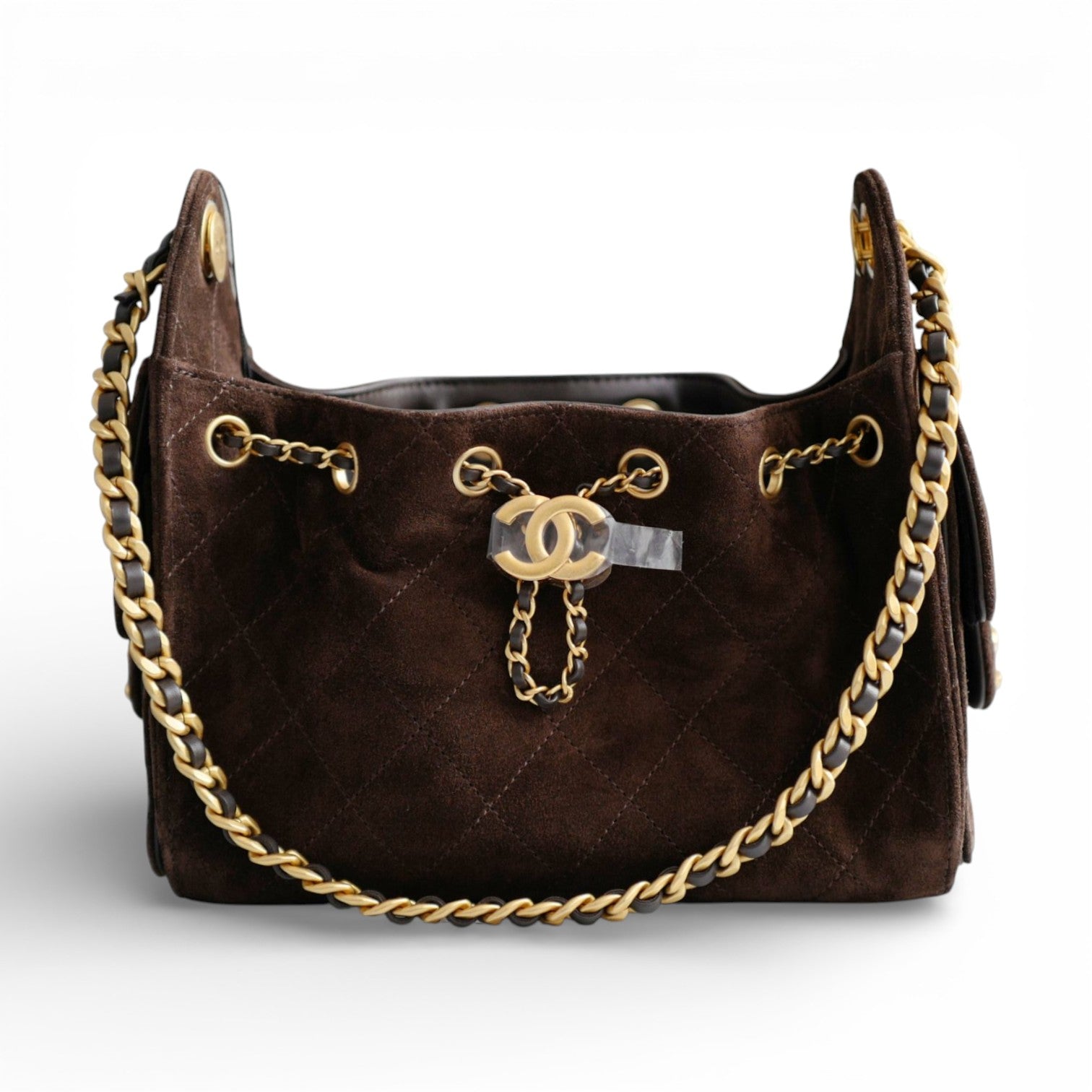 Chanel 26C Mini Hobo Shoulder Bag Dark Brown Suede Calfskin Gold Hardware