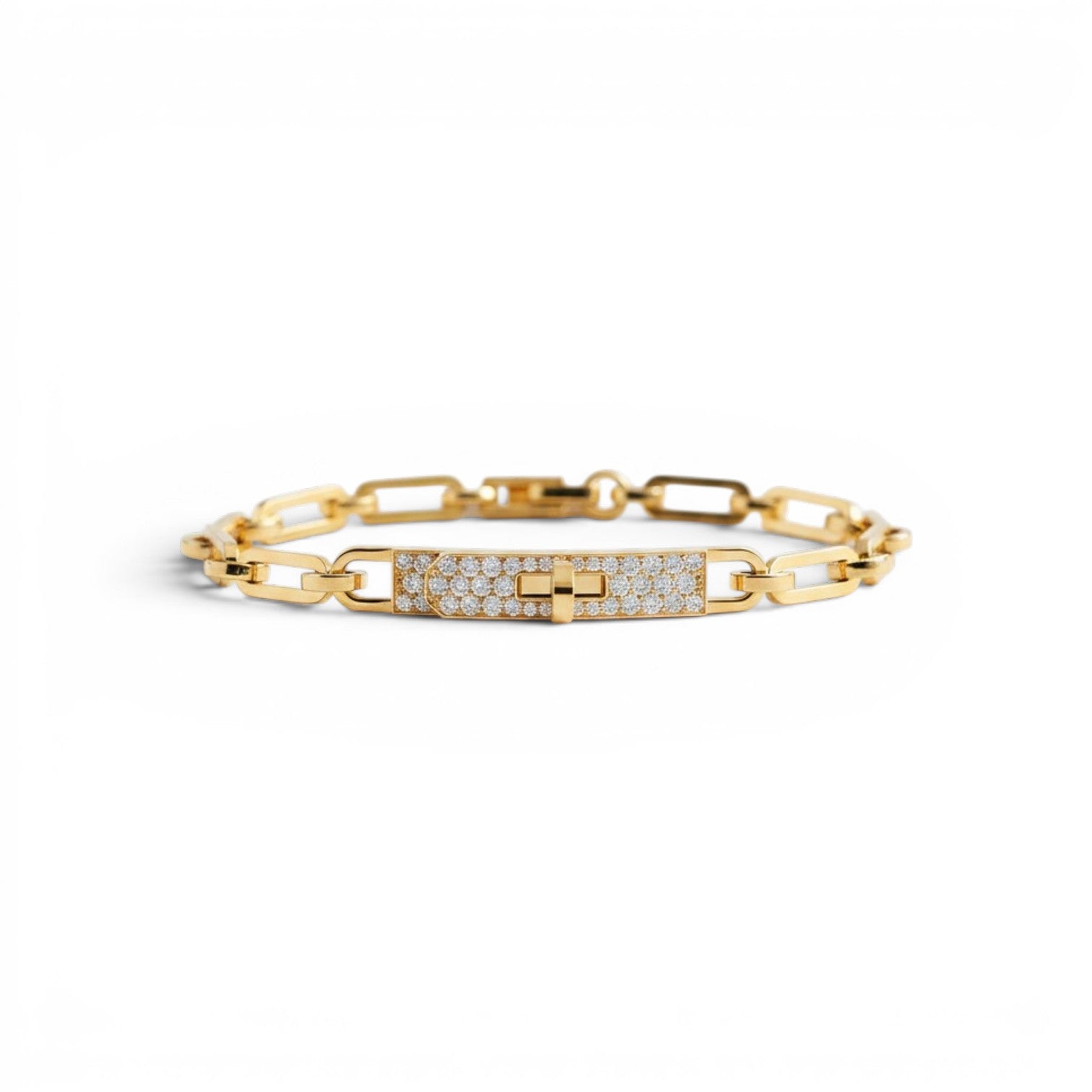 Hermès Kelly Chain Bracelet Small Size 18K Yellow Gold 41 Diamonds SH
