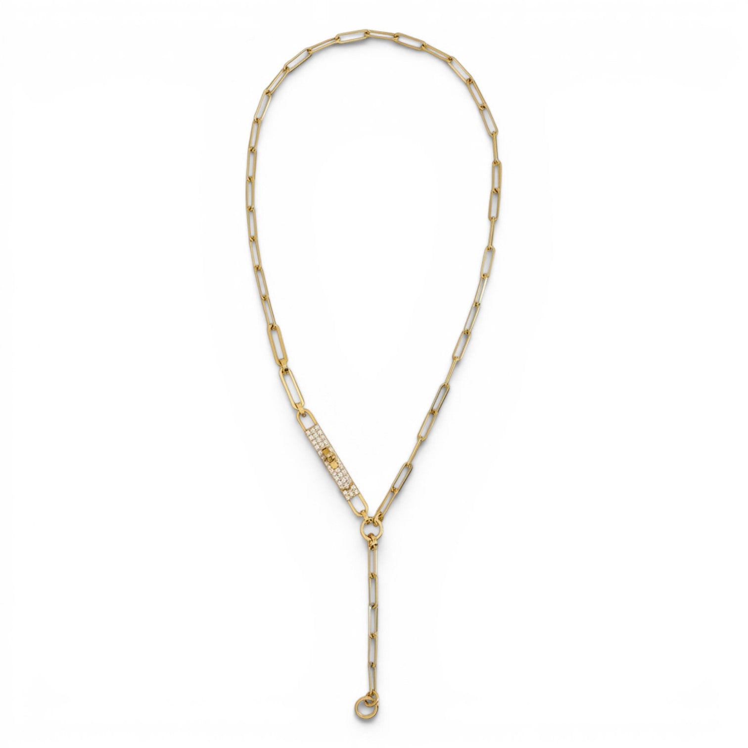 Hermès Kelly Chaine Lariat Necklace 18K Yellow Gold 41 Diamonds Size 40
