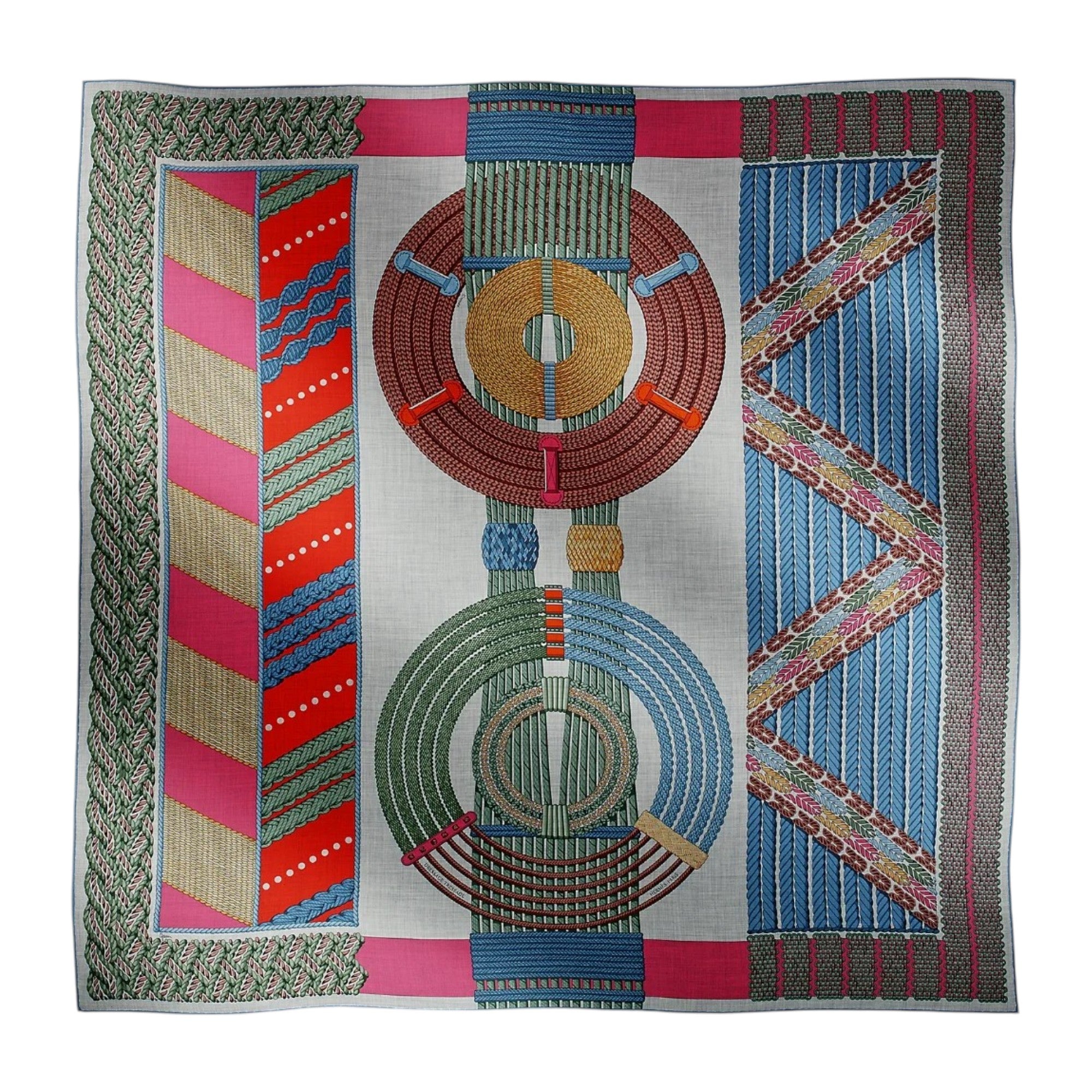 Hermès Dressage Tressage Shawl 140 Bleu Ciel/Rose Rouge Cashmere Silk