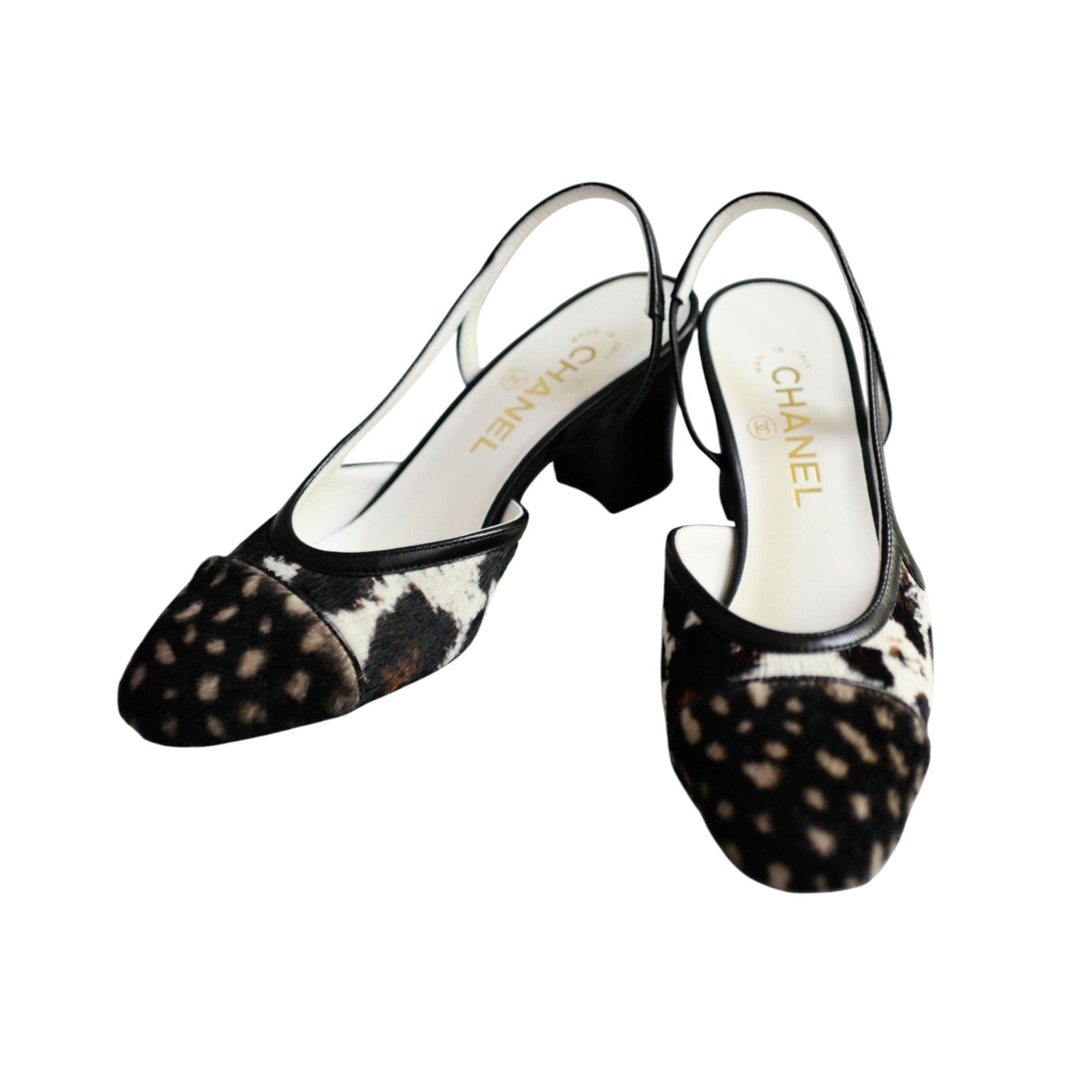 Chanel 26S Slingbacks Matthieu Blazy's White/Brown/Black Calfskin Size 38