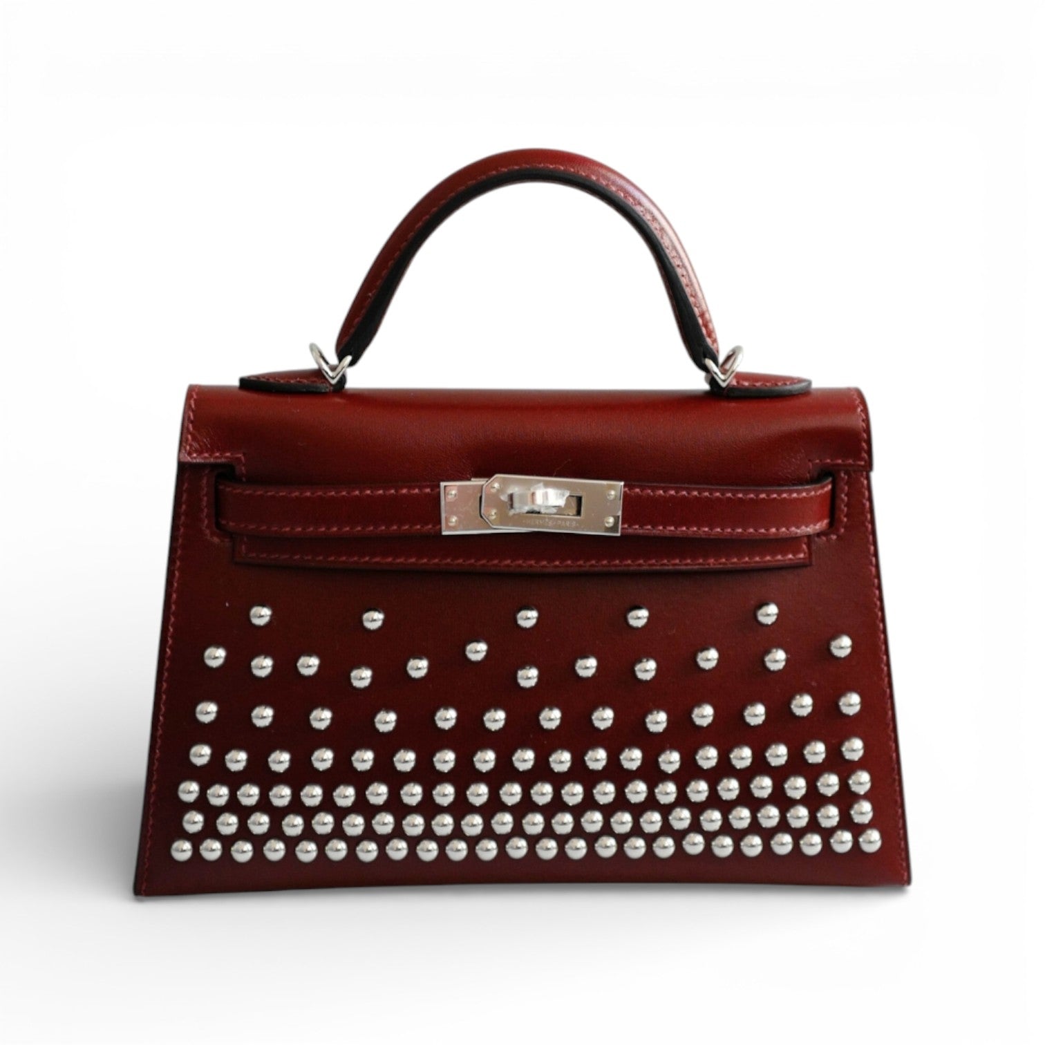 Hermès Kelly 20 Clouté Rouge H Palladium Hardware Stamp K